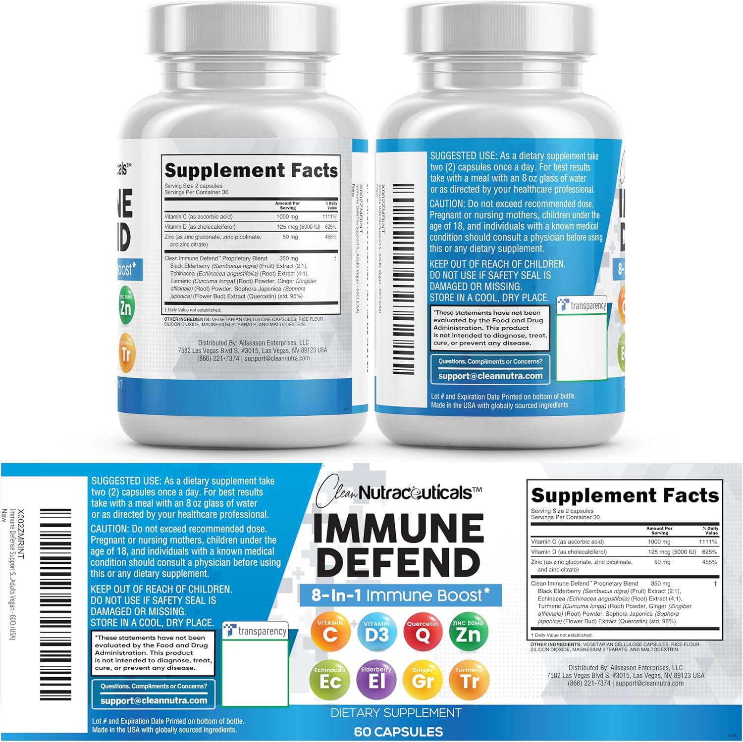 Clean Nutraceuticals Immune Defense Support Supplement 8 in 1 with Zinc 50mg Quercetin, VIT C 1000mg, Vitamin D3 5000 IU, Elderberry, Ginger - Immunity System Booster for Adults, Vegan - 60 Count - Image 9