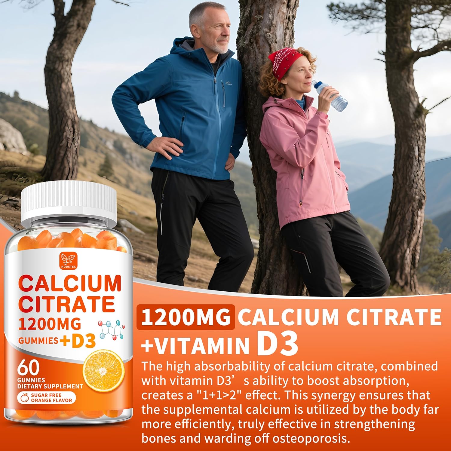 (2 Pack) Calcium Citrate 1200 mg with Vitamin D3 Gummies for Women & Men,Calcium Supplements for Bone & Teeth Support,High Absorption - Easy to Digest, Sugar Free,Vegan,Orange Flavor,60 Day Supply - Image 5