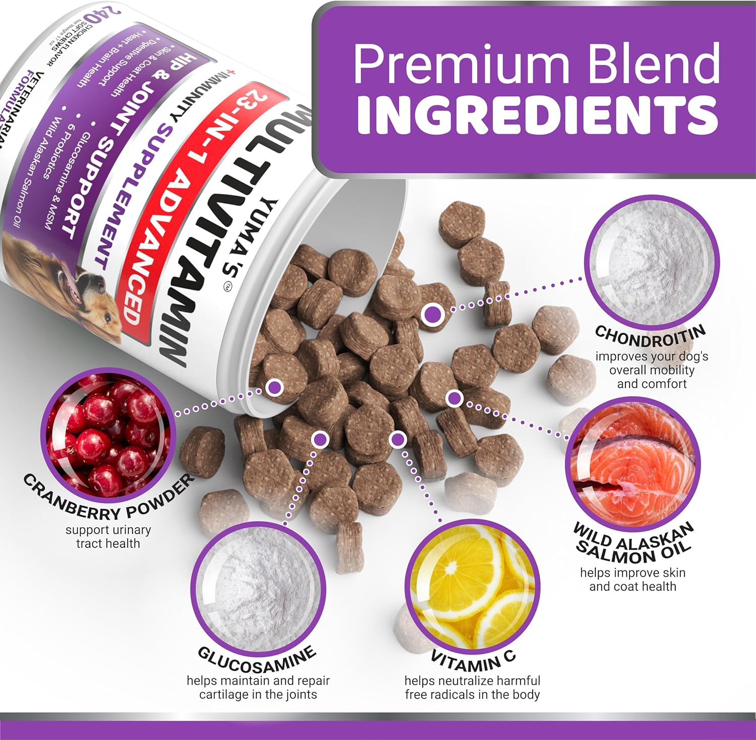 Dog Multivitamin Chewable with Glucosamine - 240 Treats - Dog Vitamins and Supplements - Senior & Puppy Multivitamin for Dogs - Hip & Joint Support - Immune Health, Skin, Heart, Digestion, Probiotics - Image 4
