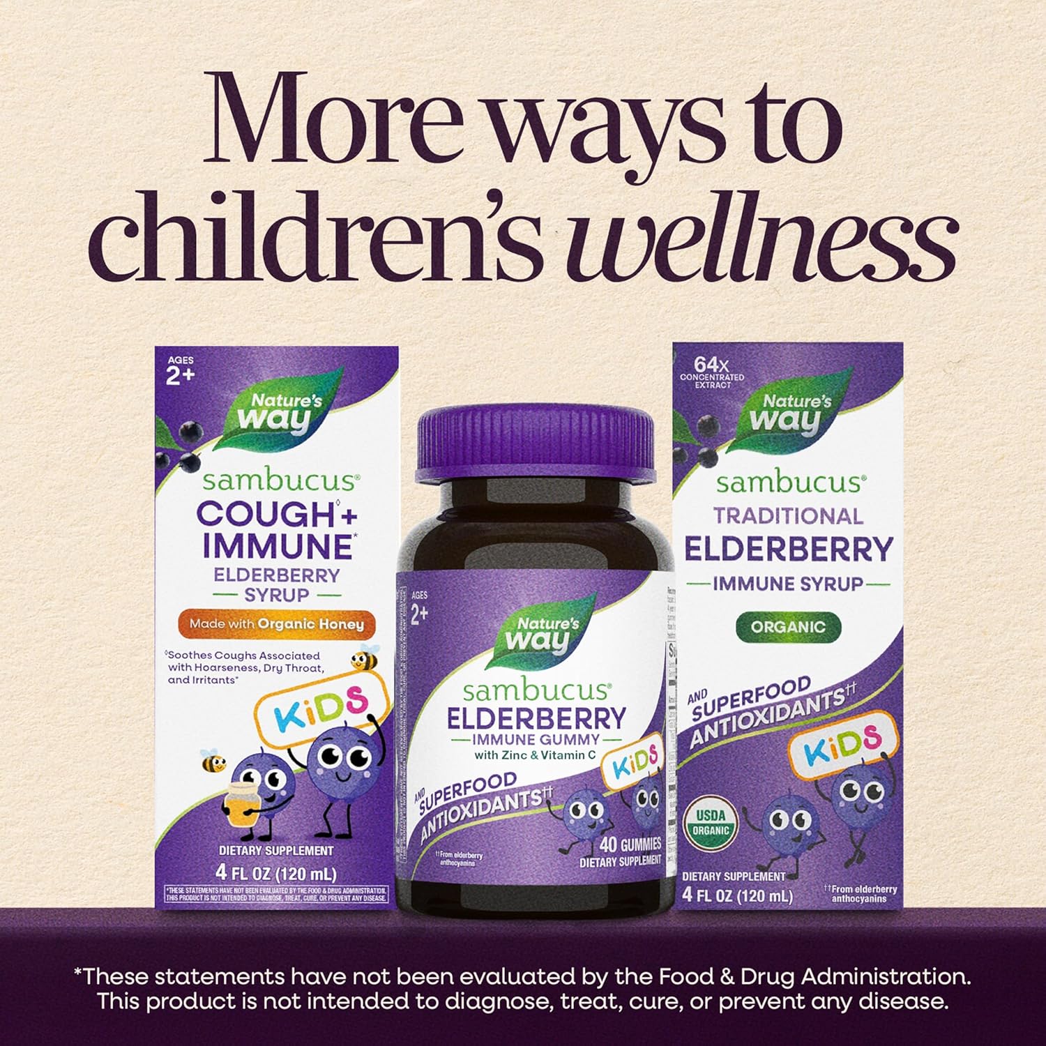 Nature's Way Sambucus Kids Elderberry Immune Gummies with Black Elderberry Extract, Daily Immune Support Gummy with Vitamin C and Zinc for Children Ages 2+*, 60 Gummies - Image 8