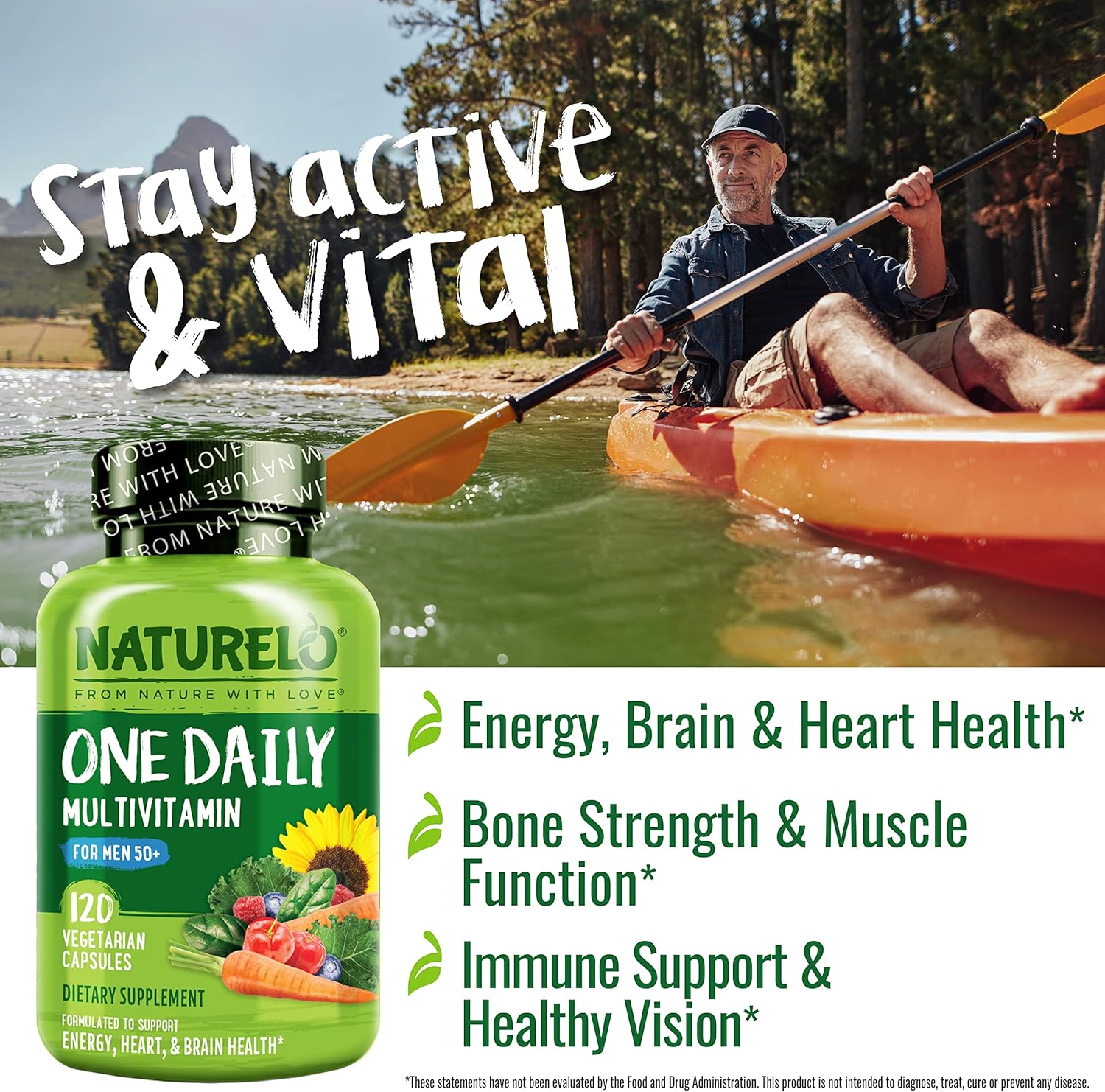 NATURELO Mens Multivitamins for Men 50+ - One Daily Multivitamin for Men with Vitamins, Minerals & Organic Whole Foods, Boost Energy & Health, Non-GMO, 120 Vegetarian Capsules - Image 2