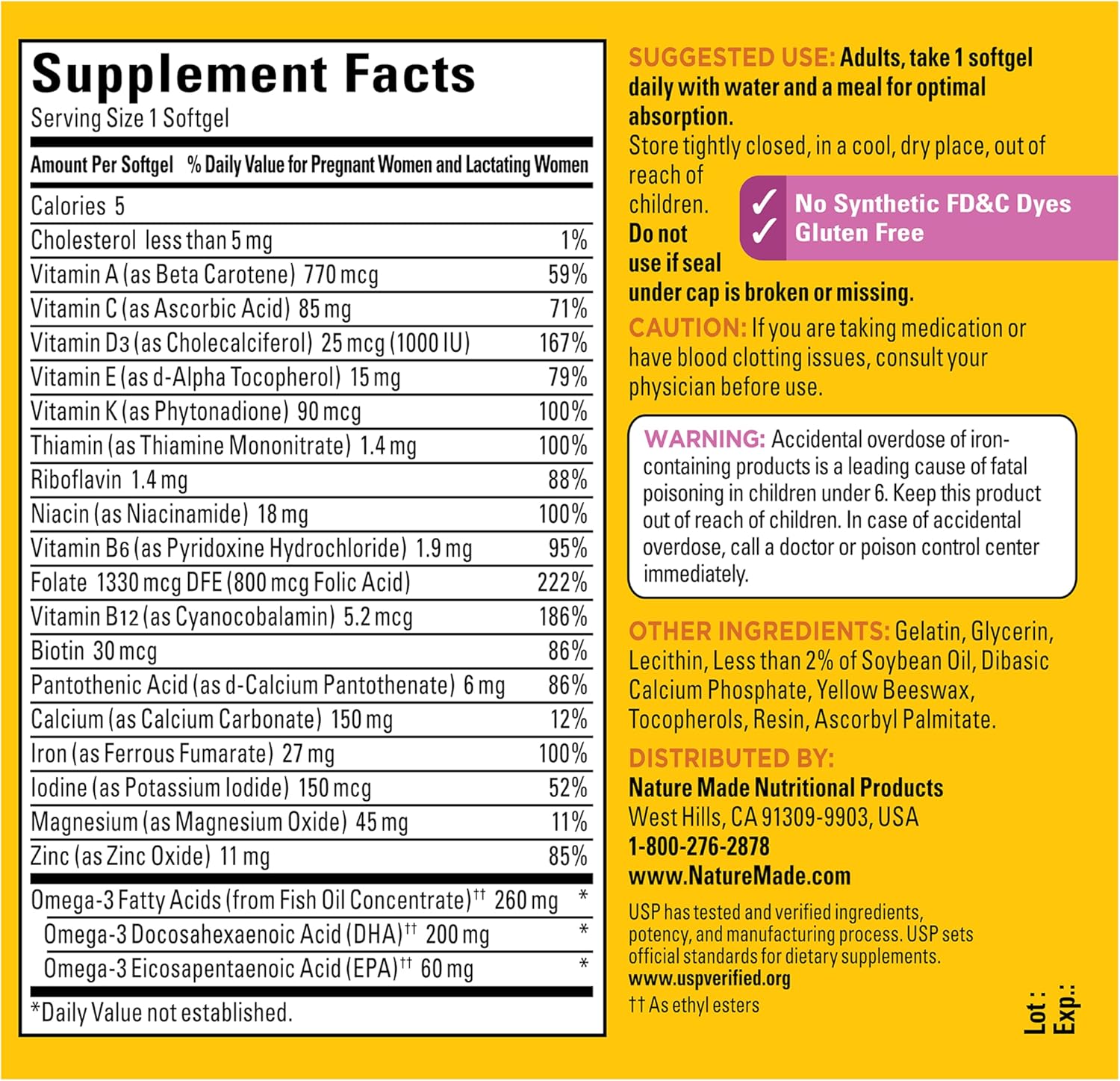 Nature Made Prenatal Vitamins for Women with Folic Acid + DHA, Prenatal Vitamin and Mineral Supplement for Daily Nutritional Support, 110 Softgels, 110 Day Supply - Image 8