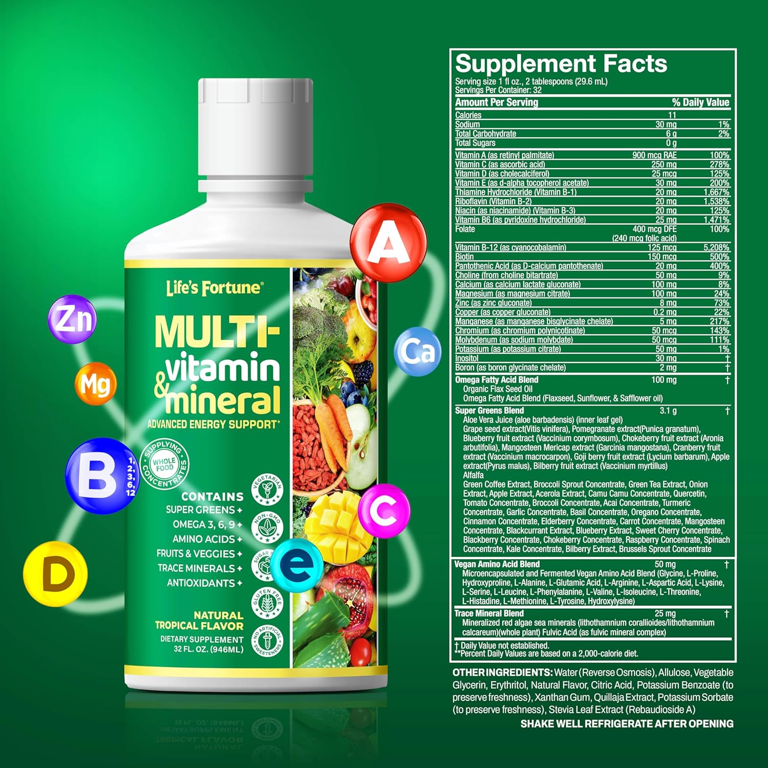 Life’s Fortune Liquid Multivitamin for Adults and Seniors – Fast Absorption Vitamins and Minerals with 90+ Nutrients for Energy and Immune Support – Easy to Digest, Sugar Free, Tropical Flavor, 32 oz - Image 7