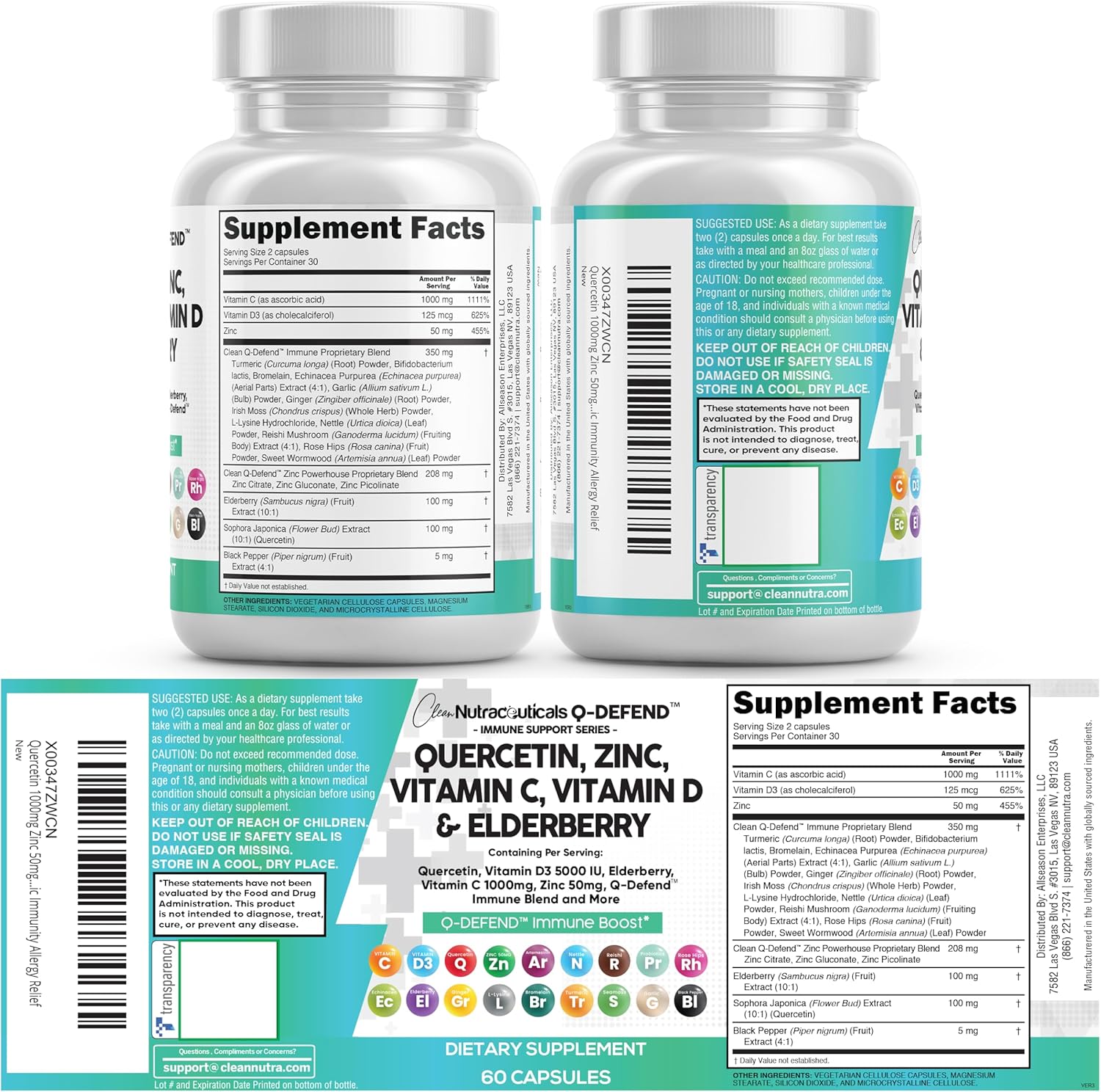 Q Defend Quercetin Supplement with Zinc Vitamin C Vitamin D Elderberry Turmeric Black Pepper Garlic Ginger Sea Moss Lysine Stinging Nettle Reishi Mushroom Immune Support 60 Capsules by Clean Nutra - Image 9