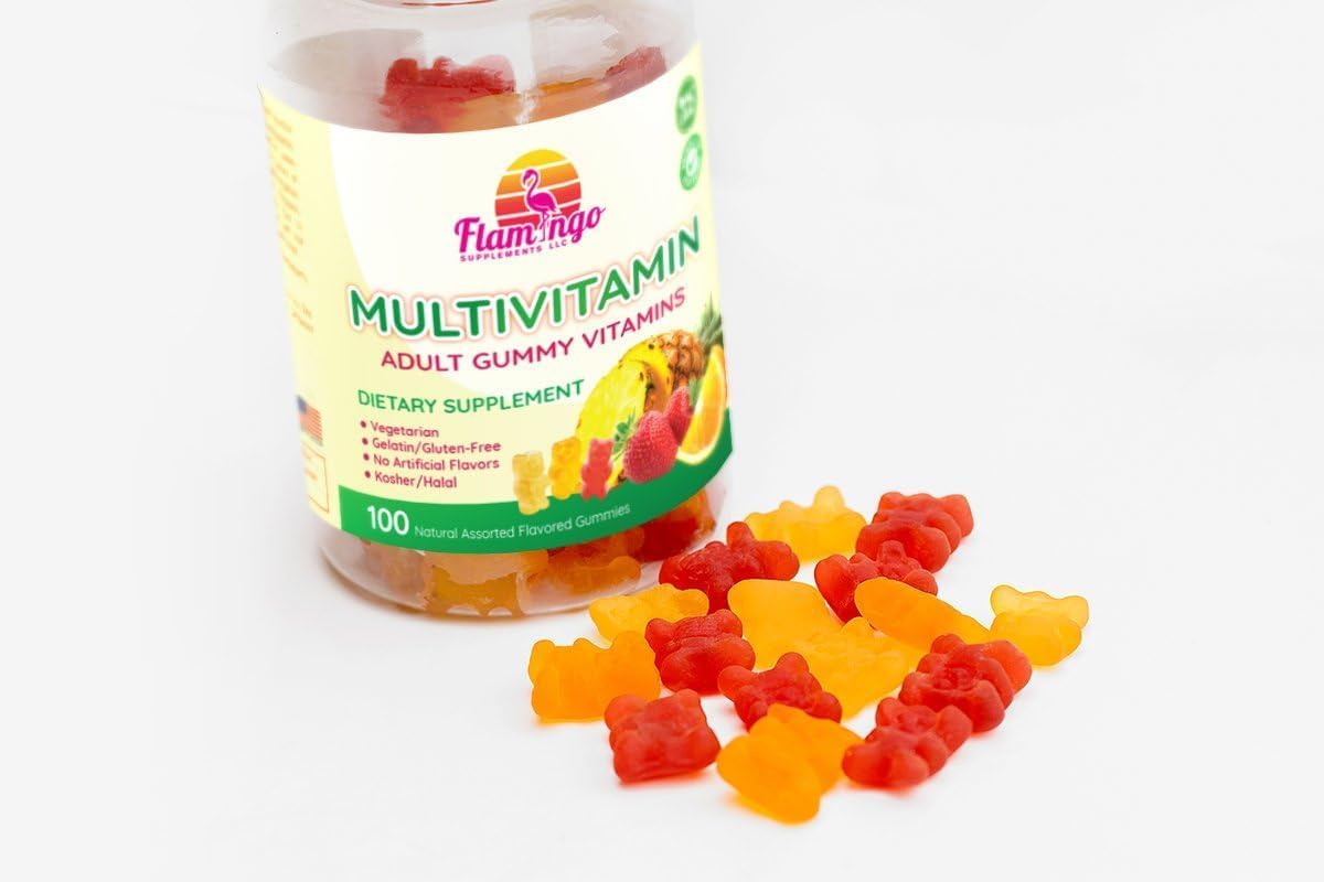 Flamingo Supplements Multivitamin Gummies | Vegan Friendly, Kosher Halal NO Gluten or Gelatin, no GMO| for Men, Women & Kids| 3 Natural Flavors | Vitamins C, B3, B12, Biotin, Zinc & More| 100 Gummies - Image 4