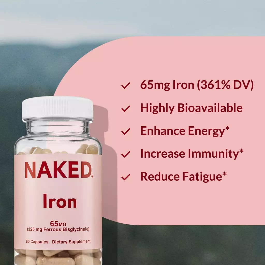 Naked Iron 65mg, 325mg Ferrous Bisglycinate - High Potency Iron Supplement for Iron Deficiency, Cellular Energy Support, Promotes Healthy Red Blood Cell Production, Non-GMO, Gluten-Free, 60 Capsules - Image 4