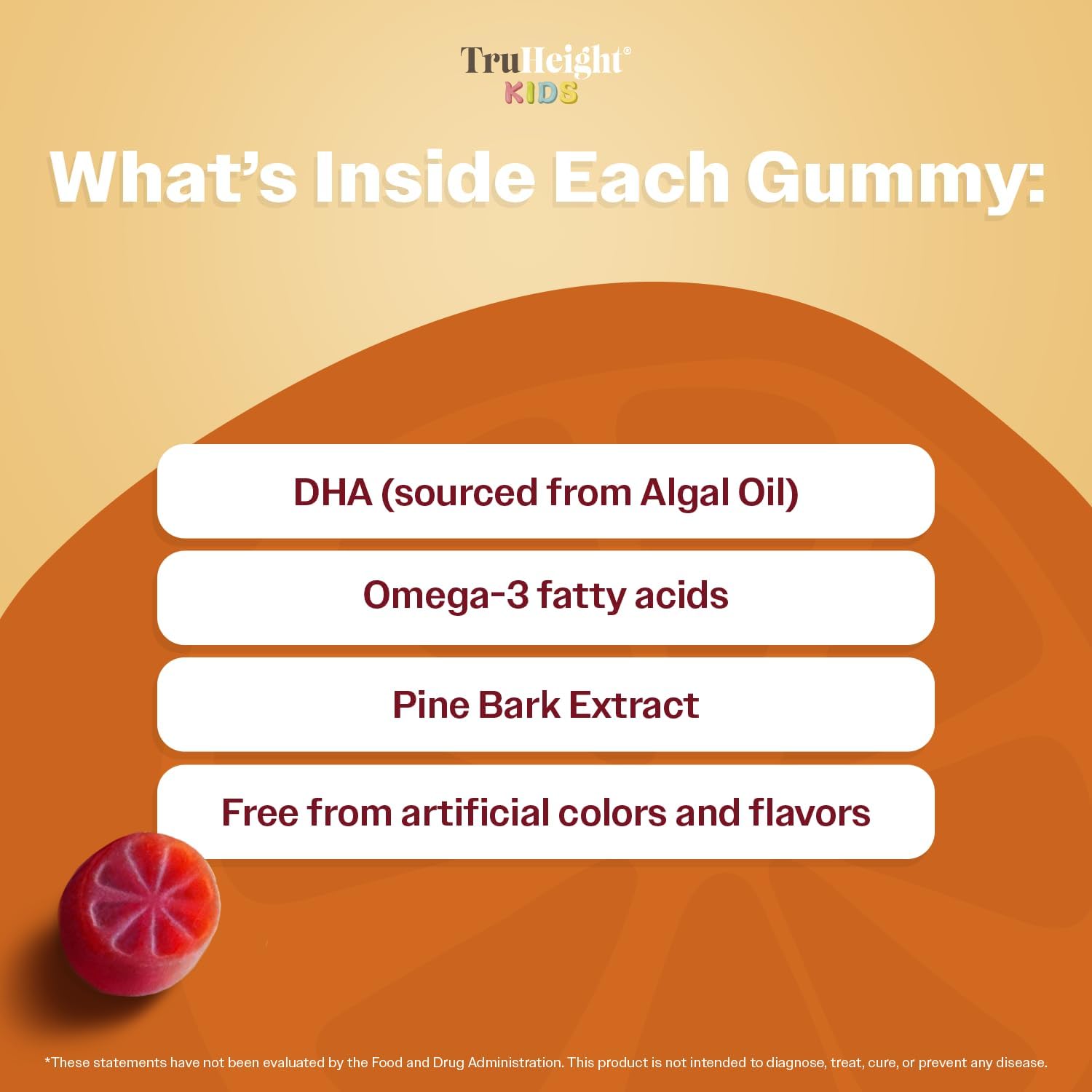 TruHeight Kids Brain Growth Gummies (Orange, Ages 2+) All Natural Kids & Teens Vitamins - Omega 3 Gummies Supports Brain Growth, Mental Clarity, Focus, Eye Health, Memory Supplements, DHA Multivitamin - Image 4