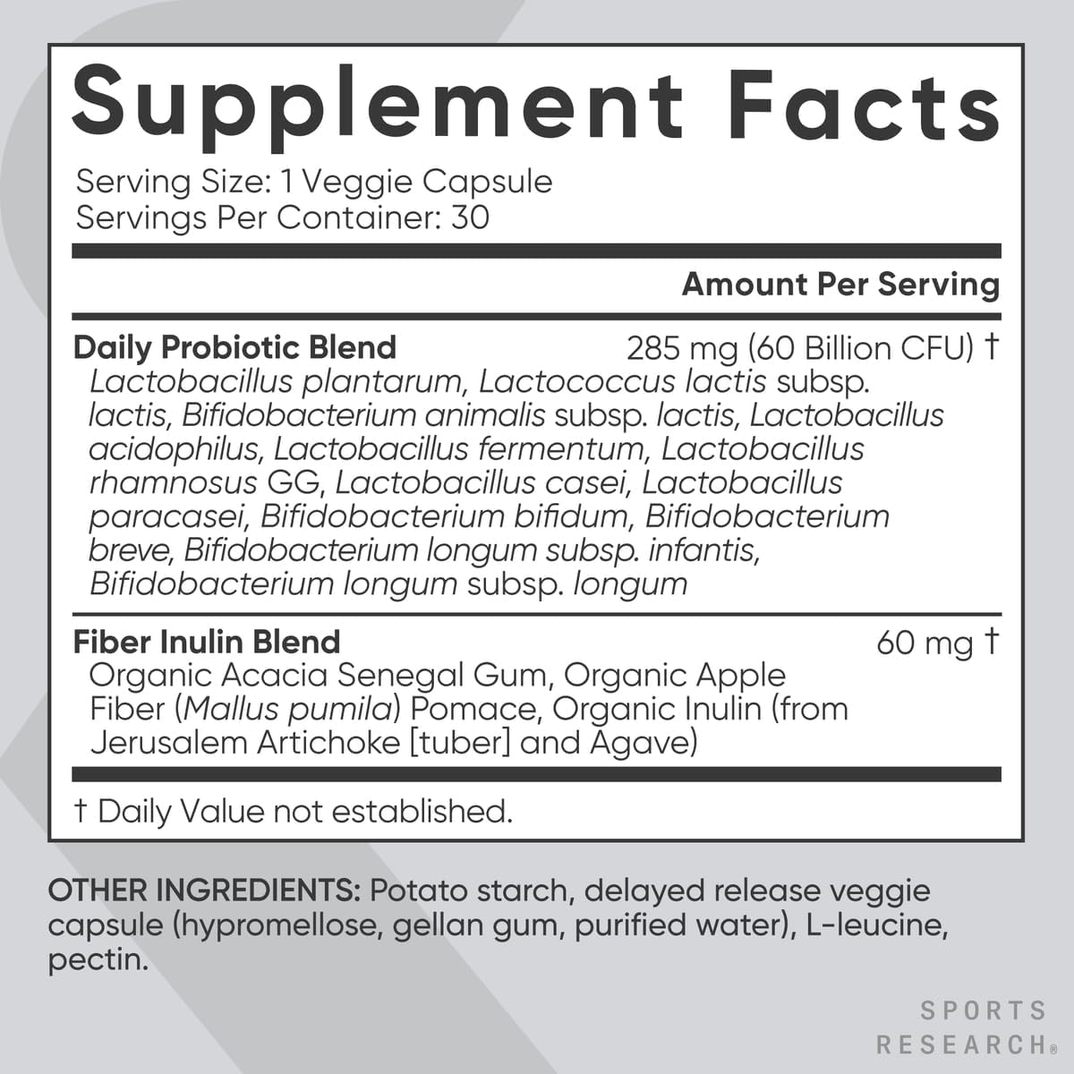 Sports Research Daily Probiotics with Prebiotics, 60 Billion CFU - Vegan Capsules for Gut Health & Digestive Support, Probiotics for Women & Men - Non-GMO Verified & Gluten Free - 30 Count - Image 5
