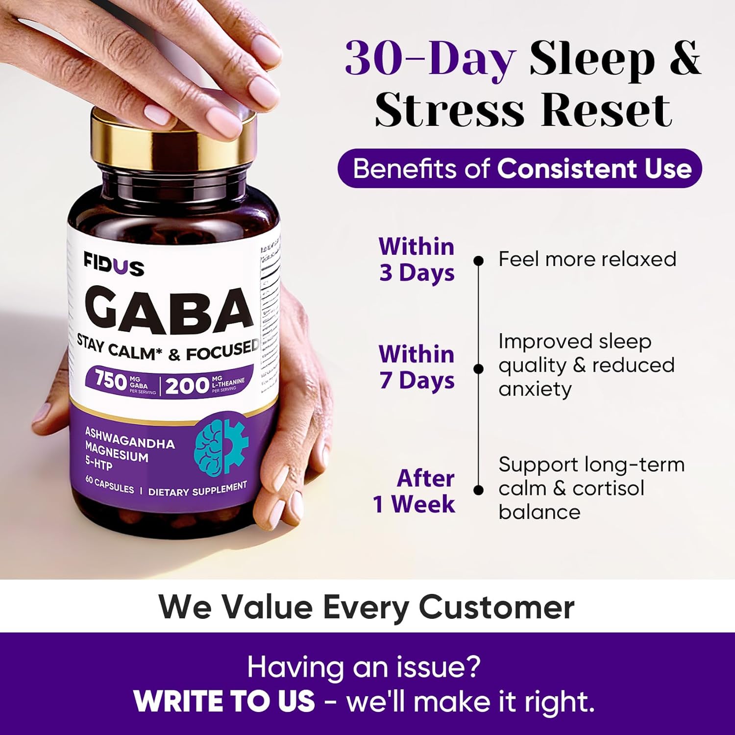 GABA L-Theanine Ashwagandha - 1050mg Blend - Made in USA - Advanced Sleep Aid & Calm- Magnesium, 5-HTP, Vitamin B6 & B12, GABA (Gamma Aminobutyric Acid) Supplement - Melatonin-Free & Non-Habit Forming - Image 5