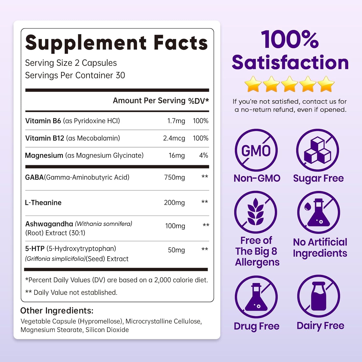 GABA L-Theanine Ashwagandha - 1050mg Blend - Made in USA - Advanced Sleep Aid & Calm- Magnesium, 5-HTP, Vitamin B6 & B12, GABA (Gamma Aminobutyric Acid) Supplement - Melatonin-Free & Non-Habit Forming - Image 9