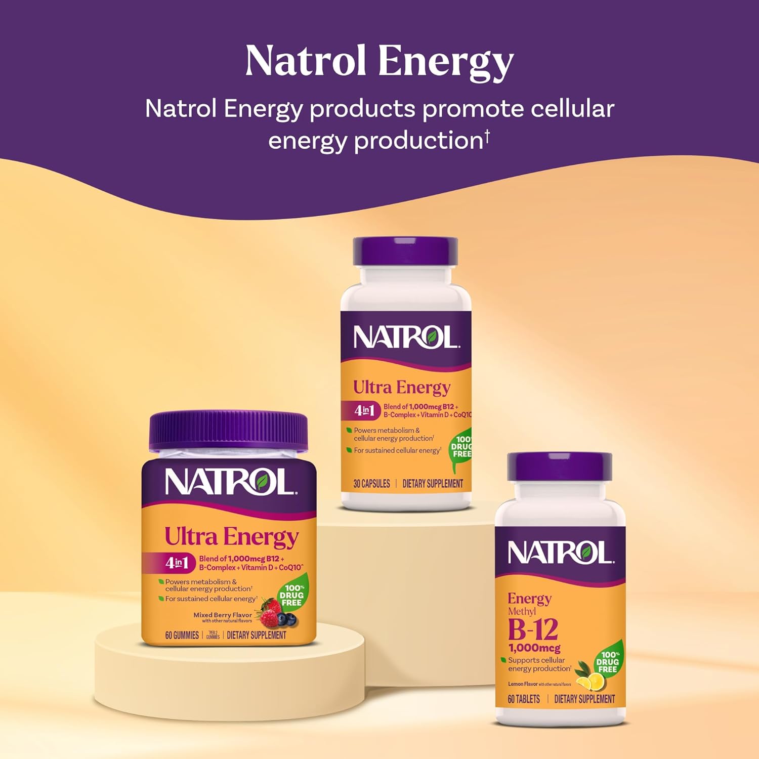 Natrol Ultra Energy 4-in-1 Blend 1000mcg B12, Vitamin B Complex, Vitamin D, CoQ10 Capsules 30 Ct, Vegetarian, Caffeine Free, Supports Cellular Energy Production - Image 7