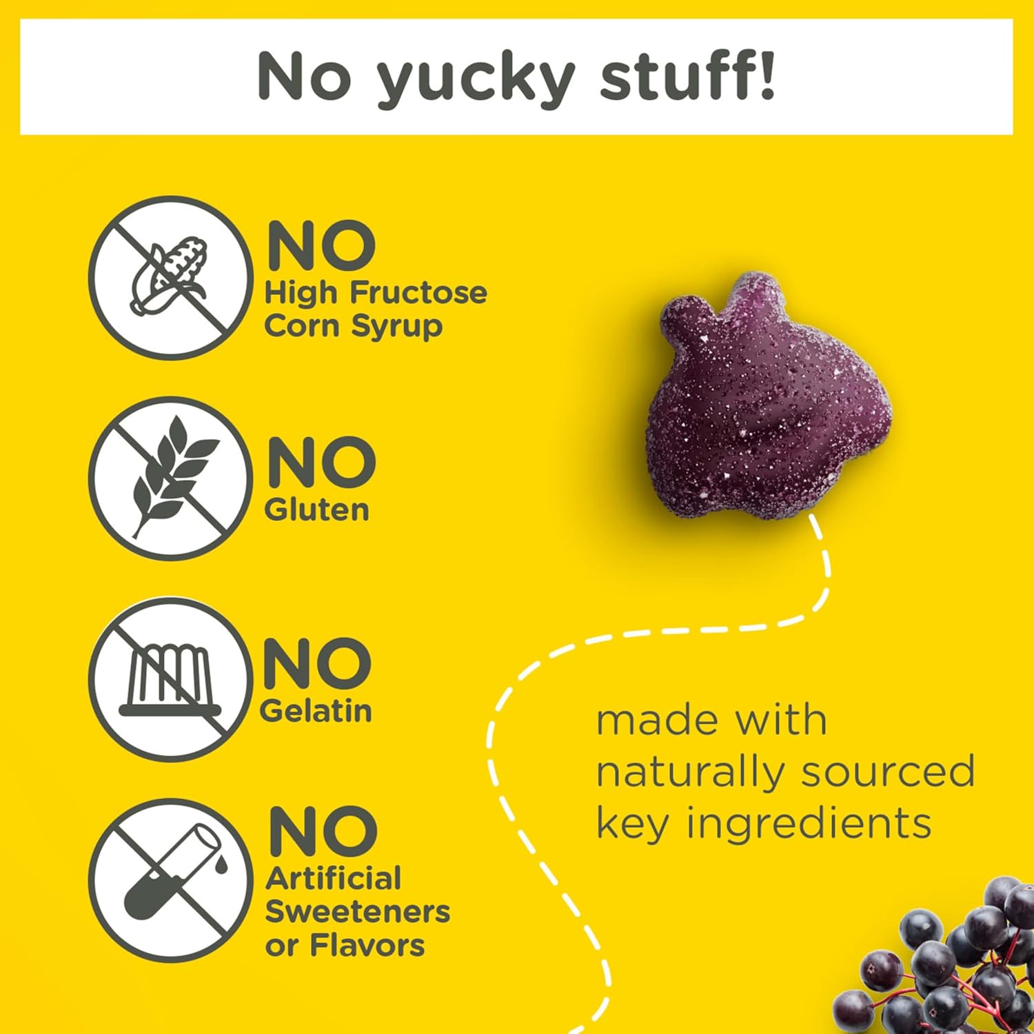 Zarbee’s Elderberry Gummies for Kids, Immune Support Supplement with Vitamins A, C, D3, E, & Zinc, Gluten & Gelatin Free, No Artificial Flavors, Natural Berry Flavor, Ages 2+, 42 ct - Image 3