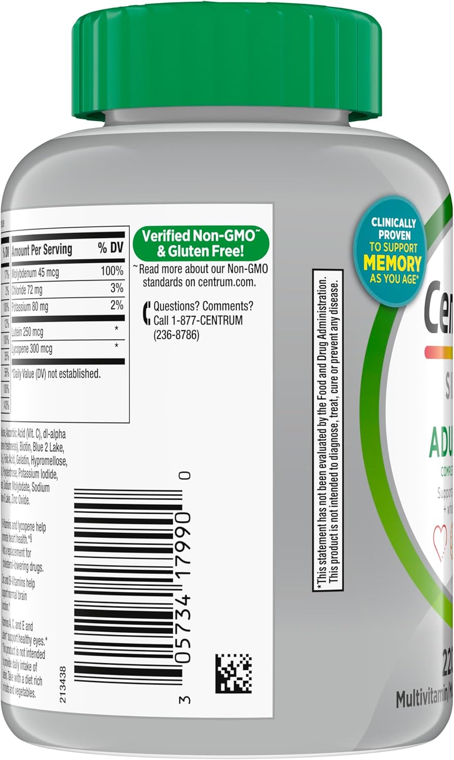 Centrum Silver Multivitamin for Adults 50 Plus, Multivitamin/Multimineral Supplement, Vitamin D3, B Vitamins, Gluten Free, Non-GMO Ingredients, Supports Memory and Cognition in Older Adults - 220 Ct - Image 9