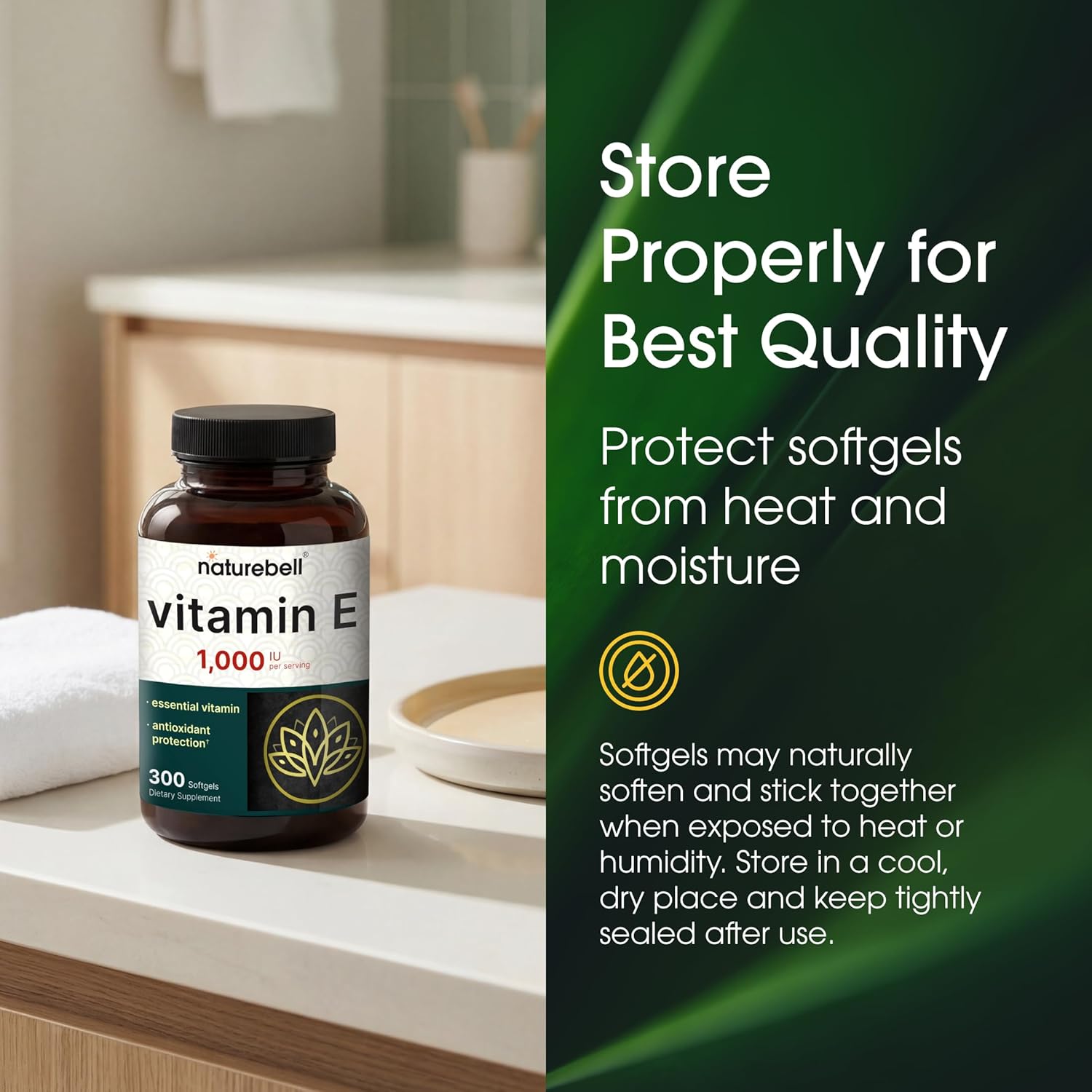 NatureBell Vitamin E 1,000 IU Per Serving - 300 Softgels (5-Month Supply) - 3rd Party Tested Antioxidant Supplement for Skin, Heart & Brain Health Support - High Potency* - Gluten-Free & Non-GMO - Image 6