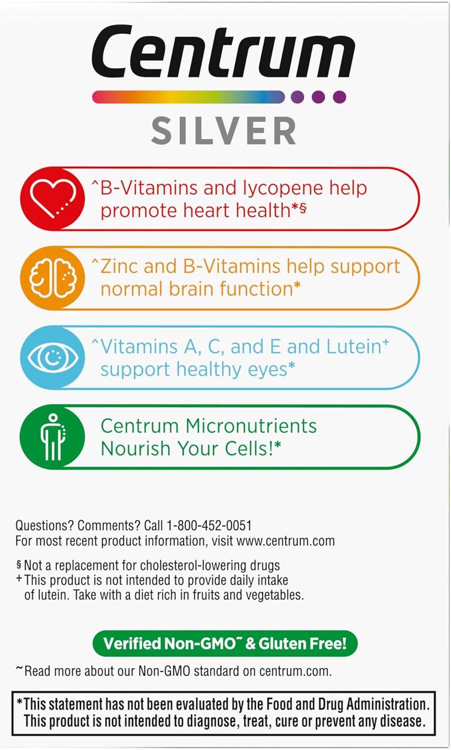 Centrum Silver Multivitamin for Adults 50 Plus, Multivitamin/Multimineral Supplement, Vitamin D3, B-Vitamins, Gluten Free, Non-GMO Ingredients, Supports Memory and Cognition in Older Adults - 125 Ct - Image 10