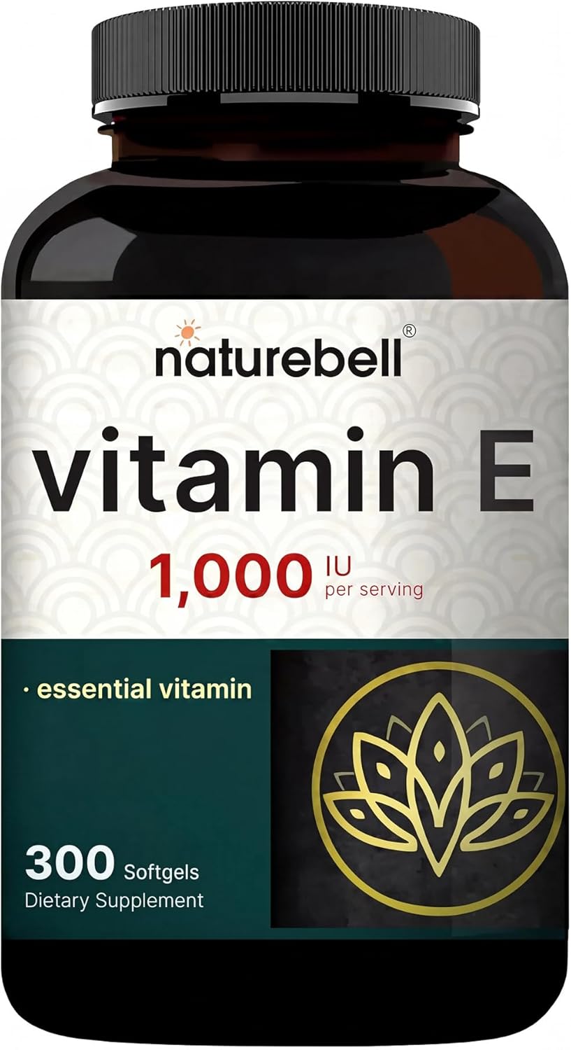NatureBell Vitamin E 1,000 IU Per Serving - 300 Softgels (5-Month Supply) - 3rd Party Tested Antioxidant Supplement for Skin, Heart & Brain Health Support - High Potency* - Gluten-Free & Non-GMO