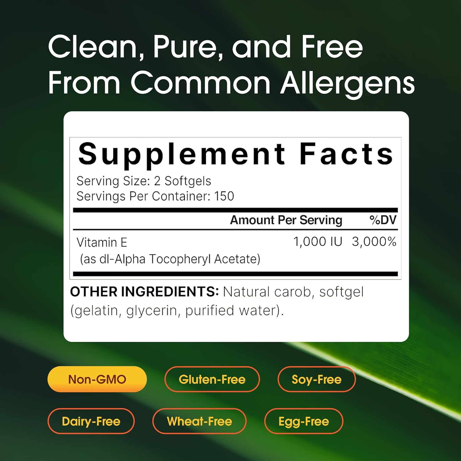 NatureBell Vitamin E 1,000 IU Per Serving - 300 Softgels (5-Month Supply) - 3rd Party Tested Antioxidant Supplement for Skin, Heart & Brain Health Support - High Potency* - Gluten-Free & Non-GMO - Image 3