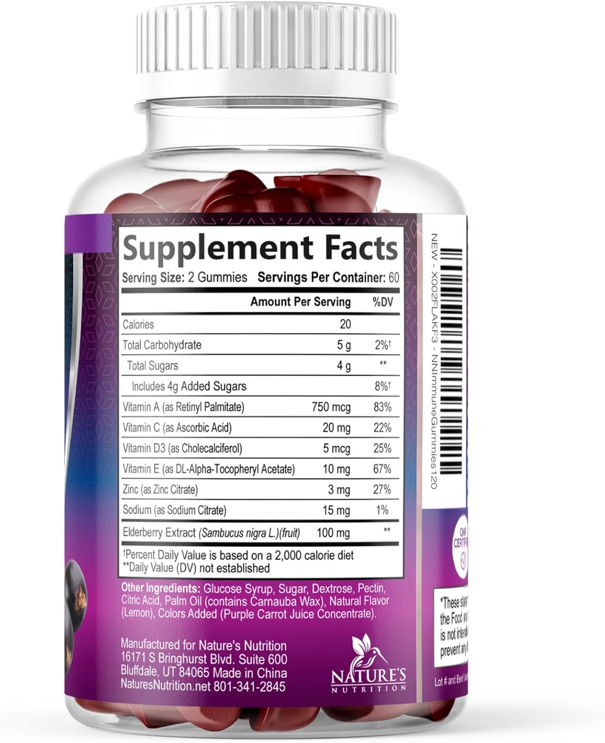 Elderberry Immune Support Gummies - 3X Strength Sambucus Elderberry Gummy with Vitamin C, D3 & Zinc - Nature’s Black Elderberry Extract - Immune Support Supplement for Adults & Kids - 120 Gummies - Image 9