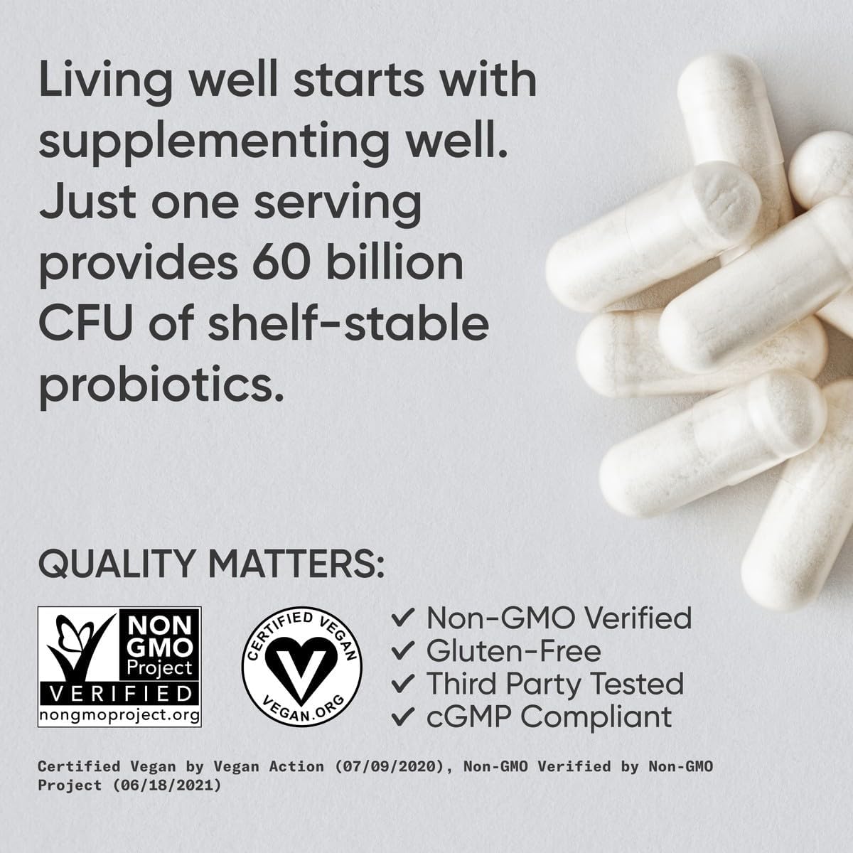 Sports Research Daily Probiotics with Prebiotics, 60 Billion CFU - Vegan Capsules for Gut Health & Digestive Support, Probiotics for Women & Men - Non-GMO Verified & Gluten Free - 30 Count - Image 4
