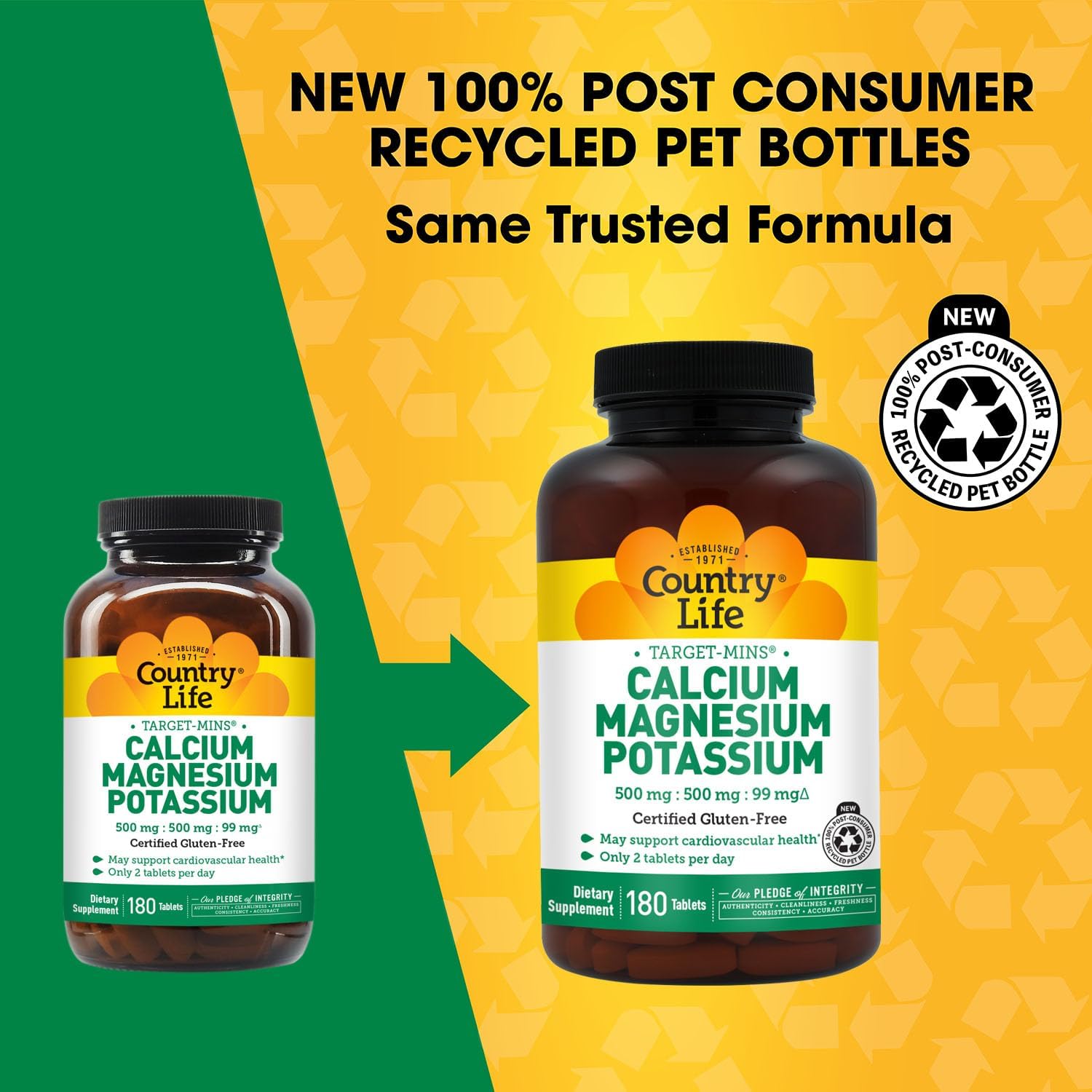 Country Life Target Mins - Calcium Magnesium Potassium Bone & Heart Health Supplement, 1000mg Calcium, 500mg Magnesium, Supports Calcium Utilization, 180 Tablets – Certified Gluten Free & Vegan - Image 2