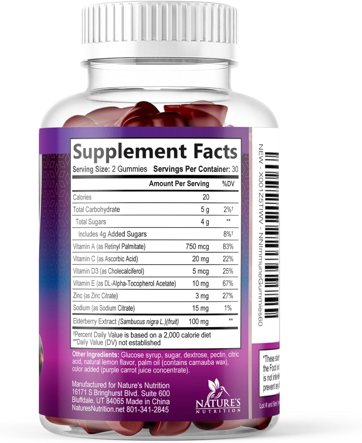 Elderberry Immune Support Gummies - 3X Strength Sambucus Elderberry Gummy with Vitamin C, D3 & Zinc - Nature’s Black Elderberry Extract - Immune Support Supplement for Adults & Kids - 60 Gummies - Image 9