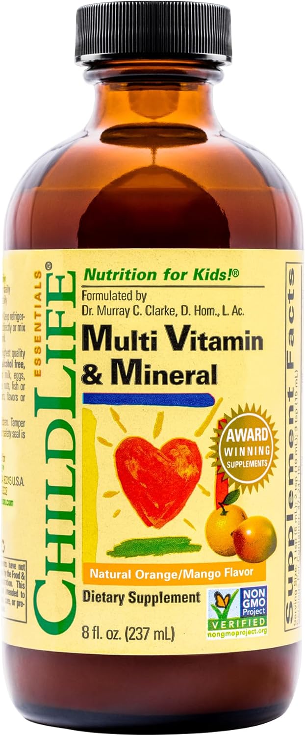 CHILDLIFE ESSENTIALS Kids Multivitamin & Mineral - Vitamins for Kids, Liquid Multivitamin Supplement for Toddler & Baby Wellness - Natural Orange & Mango Flavor, 8 Fl Oz (Pack of 1)