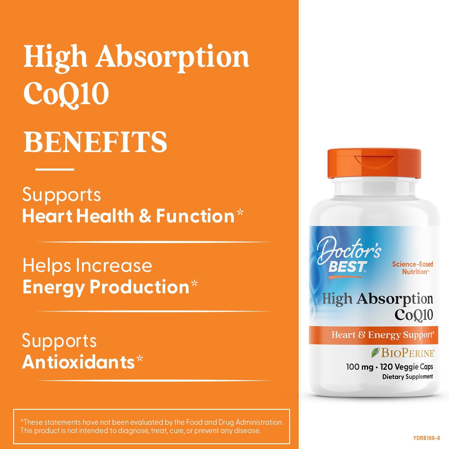 Doctor's Best High Absorption CoQ10 with BioPerine Supplement - Coenzyme Q10 Caps for Heart Health & Antioxidant Support, CoQ10 100mg for Women & Men, Non GMO, Naturally Fermented - 120 Veg Capsules - Image 2