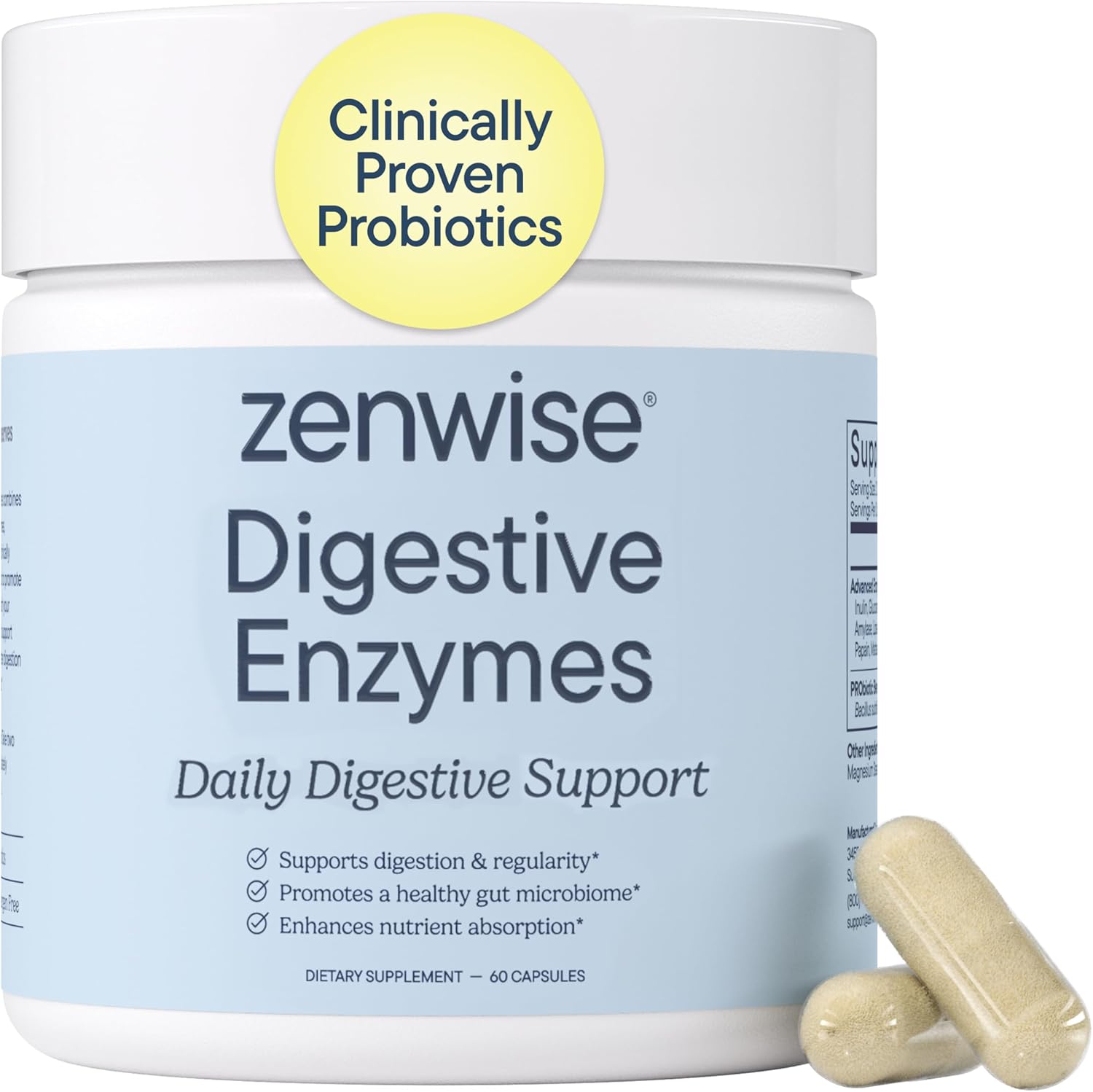Zenwise Health Digestive Enzymes with Bromelain & Papaya - Multi Enzymes Digestion Supplement with Probiotics & Prebiotics for Gut Health, Gas & Bloating Relief - Men & Women - 60 Vegetarian Capsules