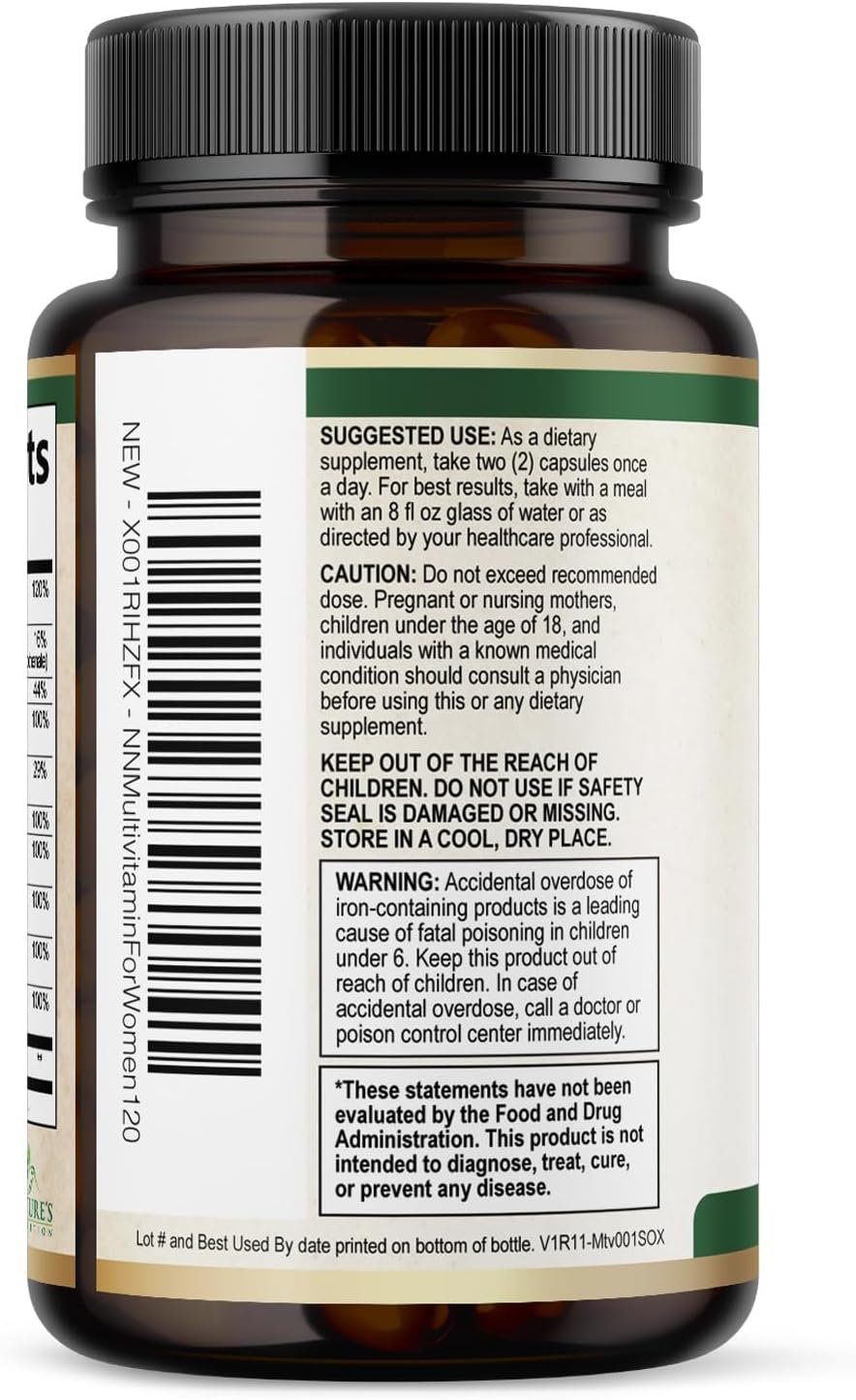 Multivitamin for Women - Complete Multi Vitamin with Vitamins A, C, D, E, B6, B12, Zinc, Calcium & Magnesium, Womens Daily Multimineral Supplement for Hair Skin and Nails Health Support - 120 Capsules - Image 8