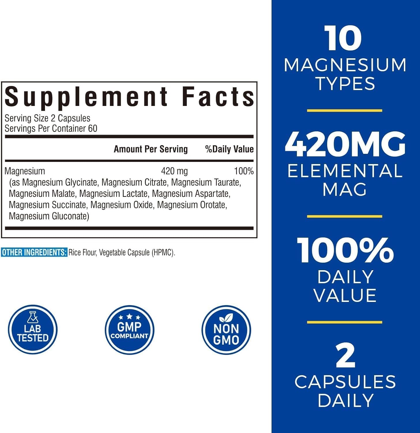 Vitalibre 10 in 1 Magnesium Complex, 420mg Elemental Magnesium | Ultra Strength, Max Absorption | Chelated Magnesium Supplement for Nerves, Bone & Heart Health | Non-GMO, 120 Vegan Capsules - Image 2