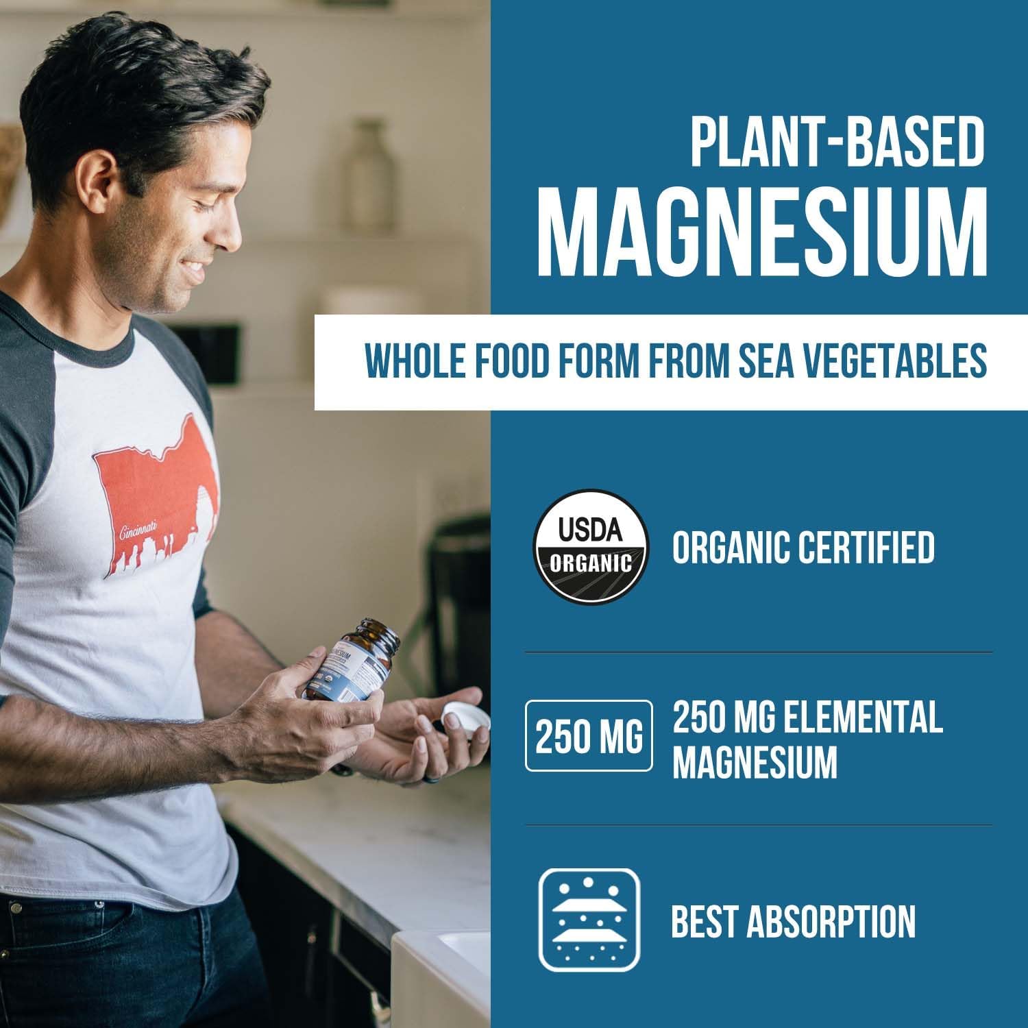 Organic Whole Food Magnesium Supplement - Plant-Based, Organic Sea Vegetable Complex - 250 mg Per Serving | Water Extracted | Gentle on Stomach | Supports Energy, Sleep, Muscle, Heart - 60 Capsules - Image 2