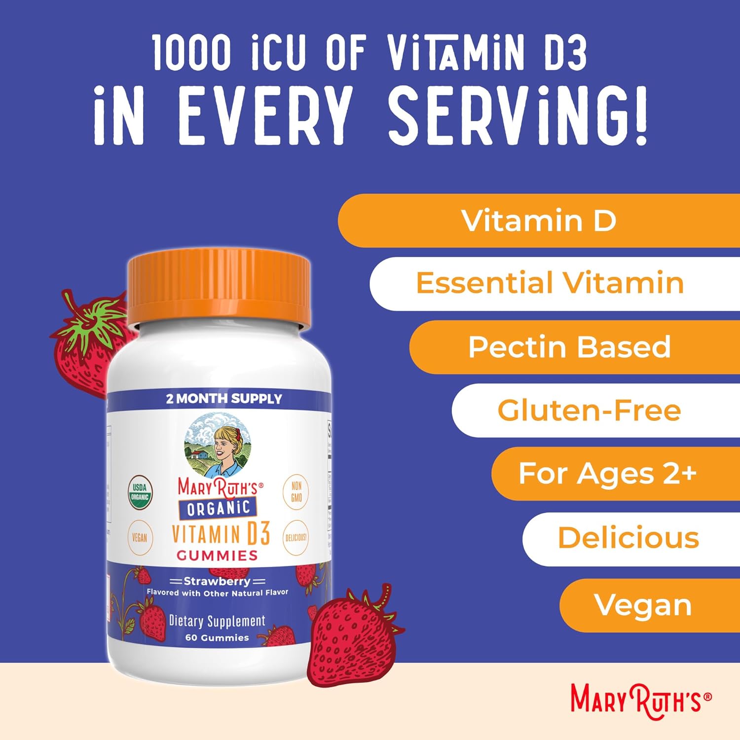 MARYRUTH'S Organic Vitamin D3 Gummies | 1000 IU | USDA Organic | Immune Support| Bone Health | Muscle Function | for Adults & Kids Ages 2+ | Vegan | Gluten Free | 2 Month Supply | 60 Count - Image 7