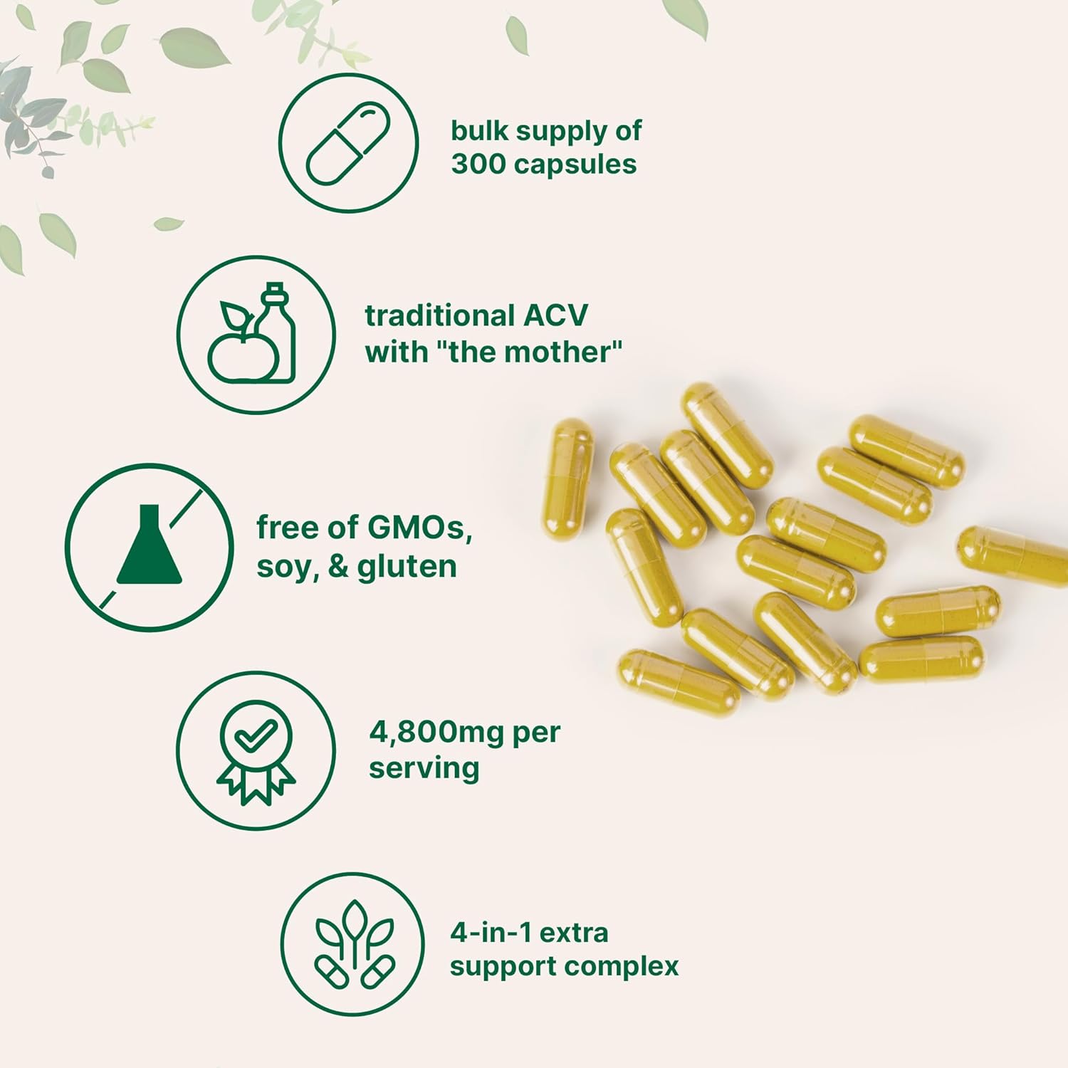 Micro Ingredients Apple Cider Vinegar Capsules | 4,800mg Per Serving, 300 Counts | 4-in-1 ACV Complex with The Mother | Ceylon Cinnamon, Cayenne Pepper & More | Immune, Digestion & Appetite Support - Image 3
