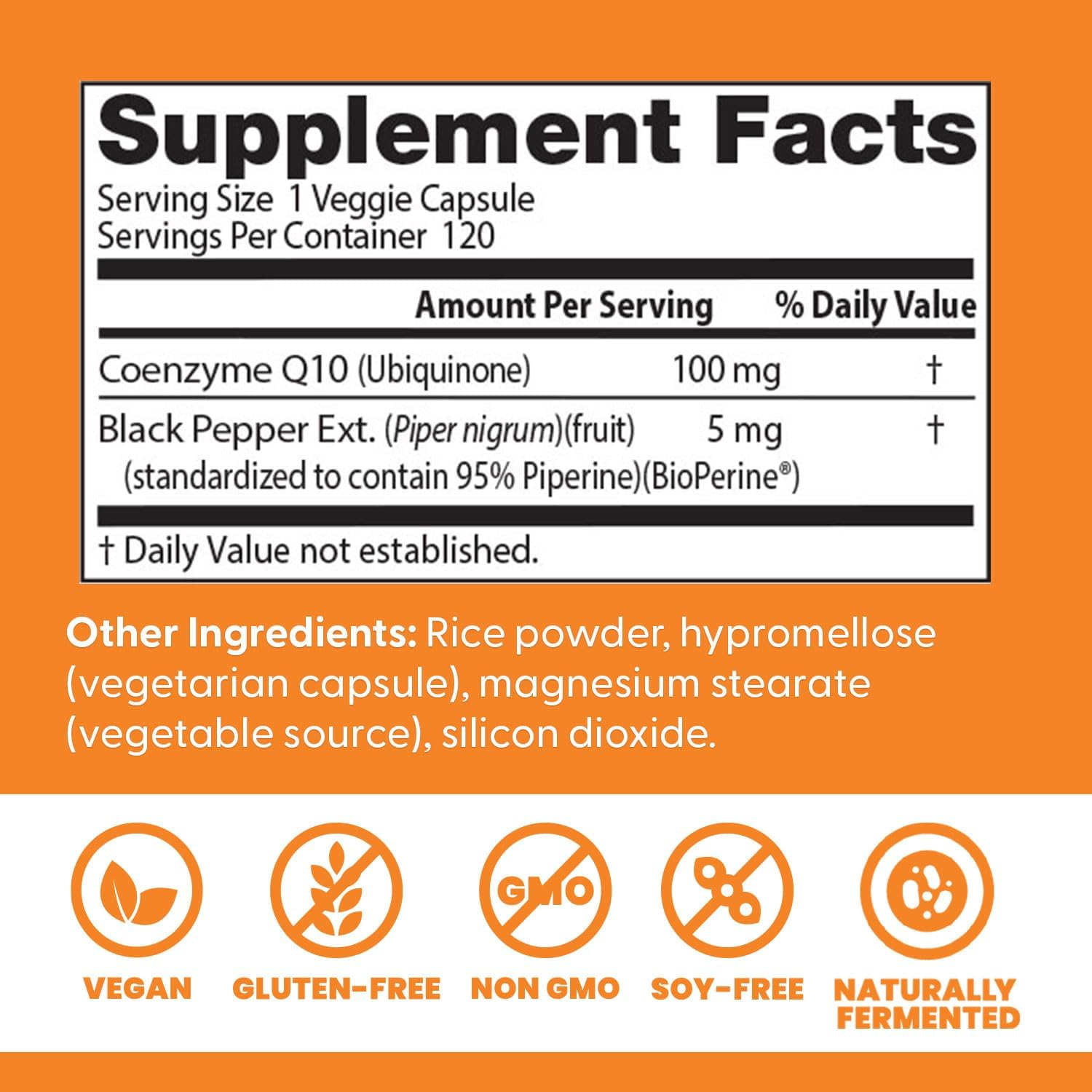 Doctor's Best High Absorption CoQ10 with BioPerine Supplement - Coenzyme Q10 Caps for Heart Health & Antioxidant Support, CoQ10 100mg for Women & Men, Non GMO, Naturally Fermented - 120 Veg Capsules - Image 3