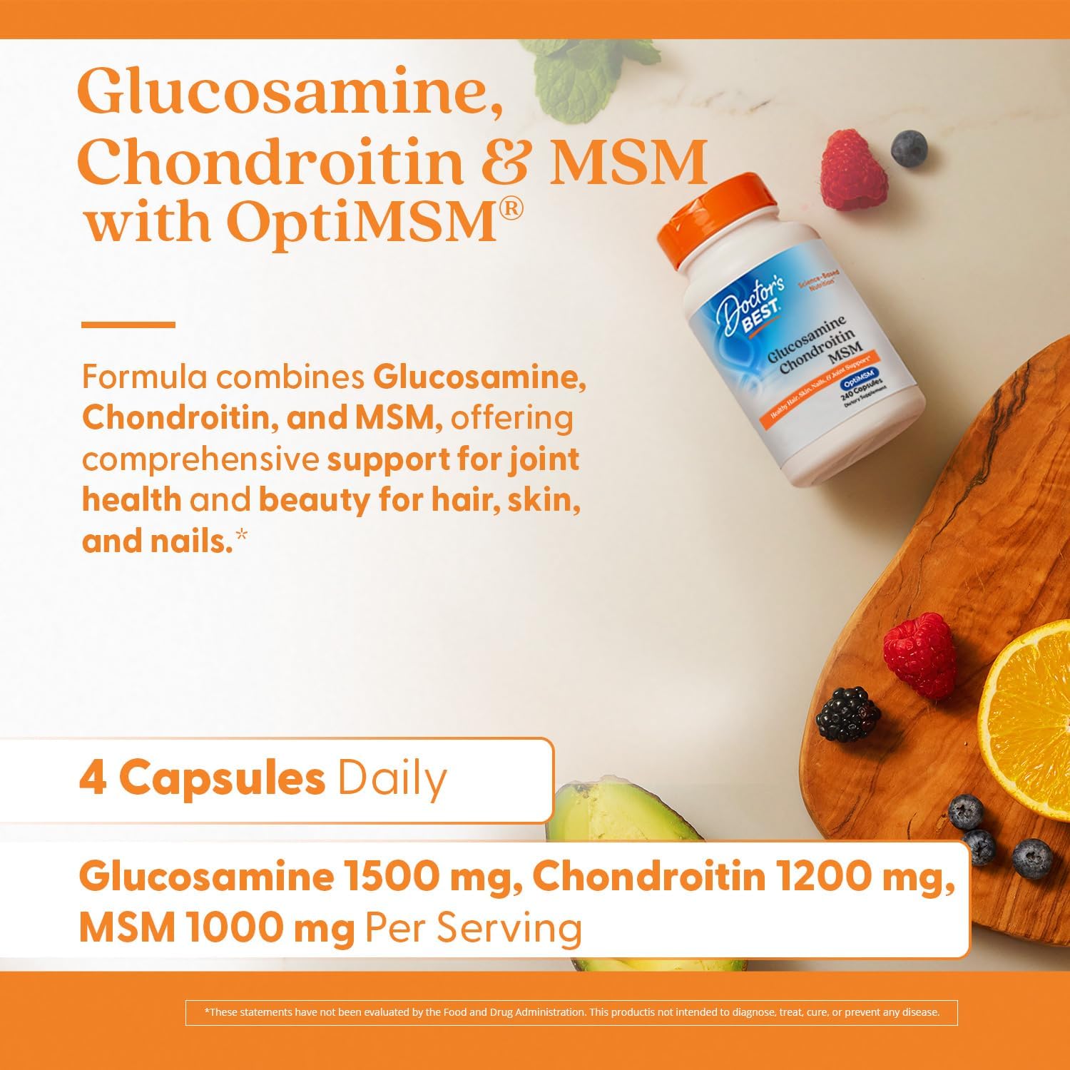 Doctor's BEST Glucosamine Chondroitin MSM - Joint Health Support Supplement for Women & Men, Nutritional Support for Joint Strength, Hair, Skin, & Nails, Gluten Free, Non GMO - 240 Capsules - Image 5