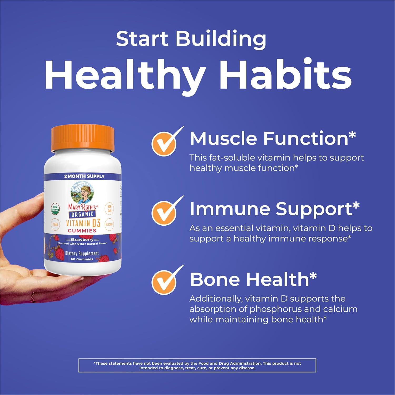 MARYRUTH'S Organic Vitamin D3 Gummies | 1000 IU | USDA Organic | Immune Support| Bone Health | Muscle Function | for Adults & Kids Ages 2+ | Vegan | Gluten Free | 2 Month Supply | 60 Count - Image 5