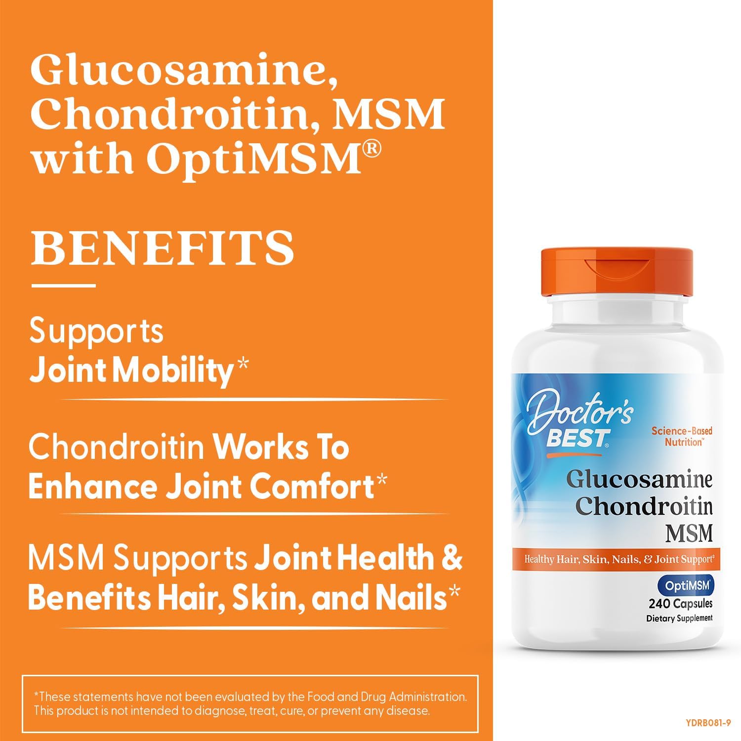 Doctor's BEST Glucosamine Chondroitin MSM - Joint Health Support Supplement for Women & Men, Nutritional Support for Joint Strength, Hair, Skin, & Nails, Gluten Free, Non GMO - 240 Capsules - Image 3