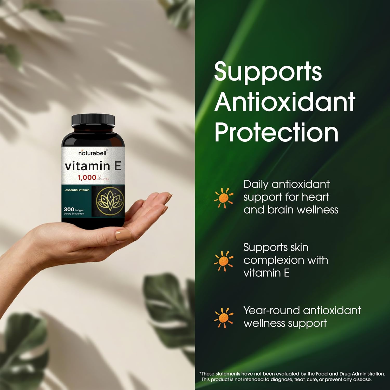 NatureBell Vitamin E 1,000 IU Per Serving - 300 Softgels (5-Month Supply) - 3rd Party Tested Antioxidant Supplement for Skin, Heart & Brain Health Support - High Potency* - Gluten-Free & Non-GMO - Image 4