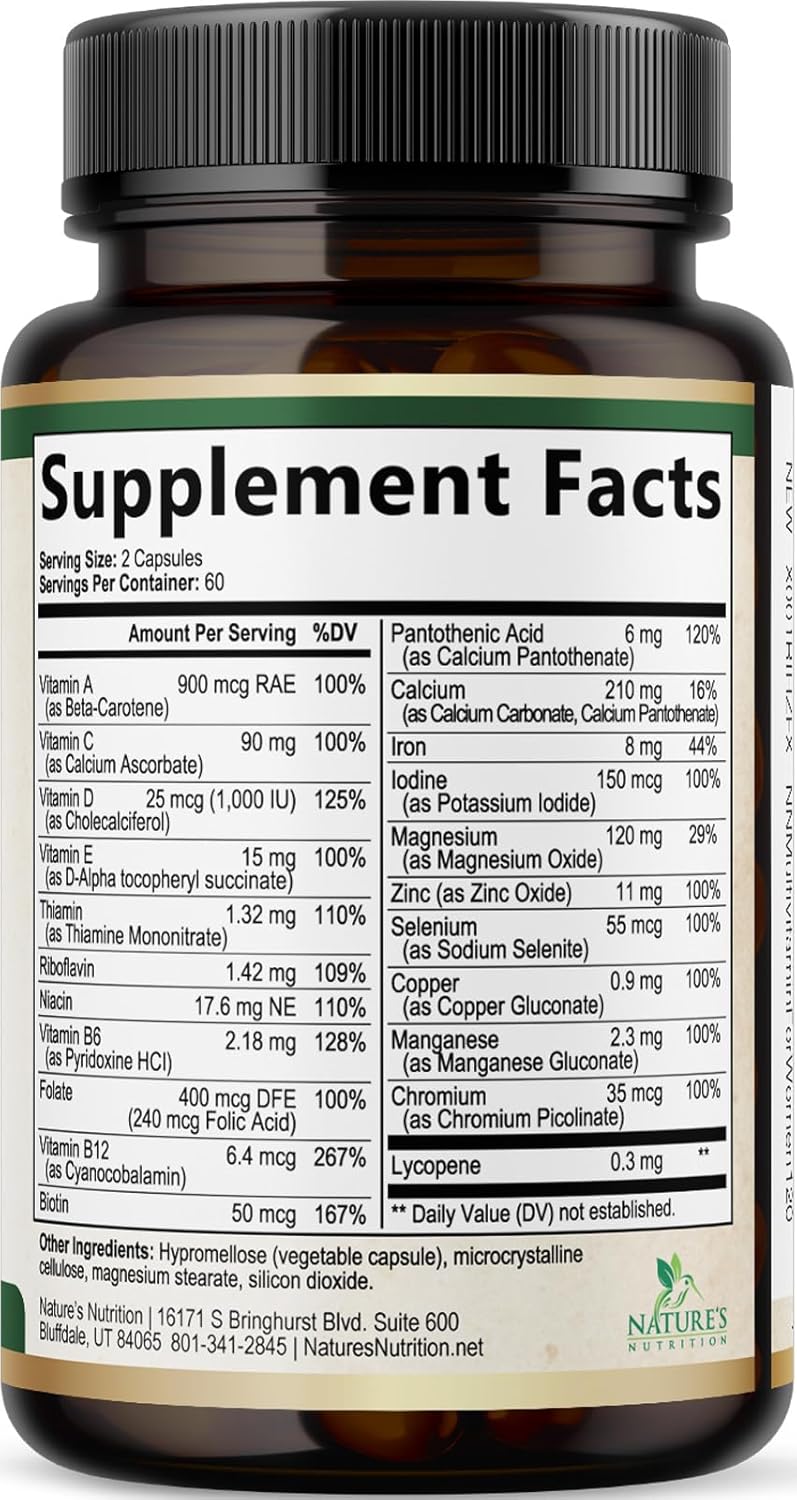 Multivitamin for Women - Complete Multi Vitamin with Vitamins A, C, D, E, B6, B12, Zinc, Calcium & Magnesium, Womens Daily Multimineral Supplement for Hair Skin and Nails Health Support - 120 Capsules - Image 9