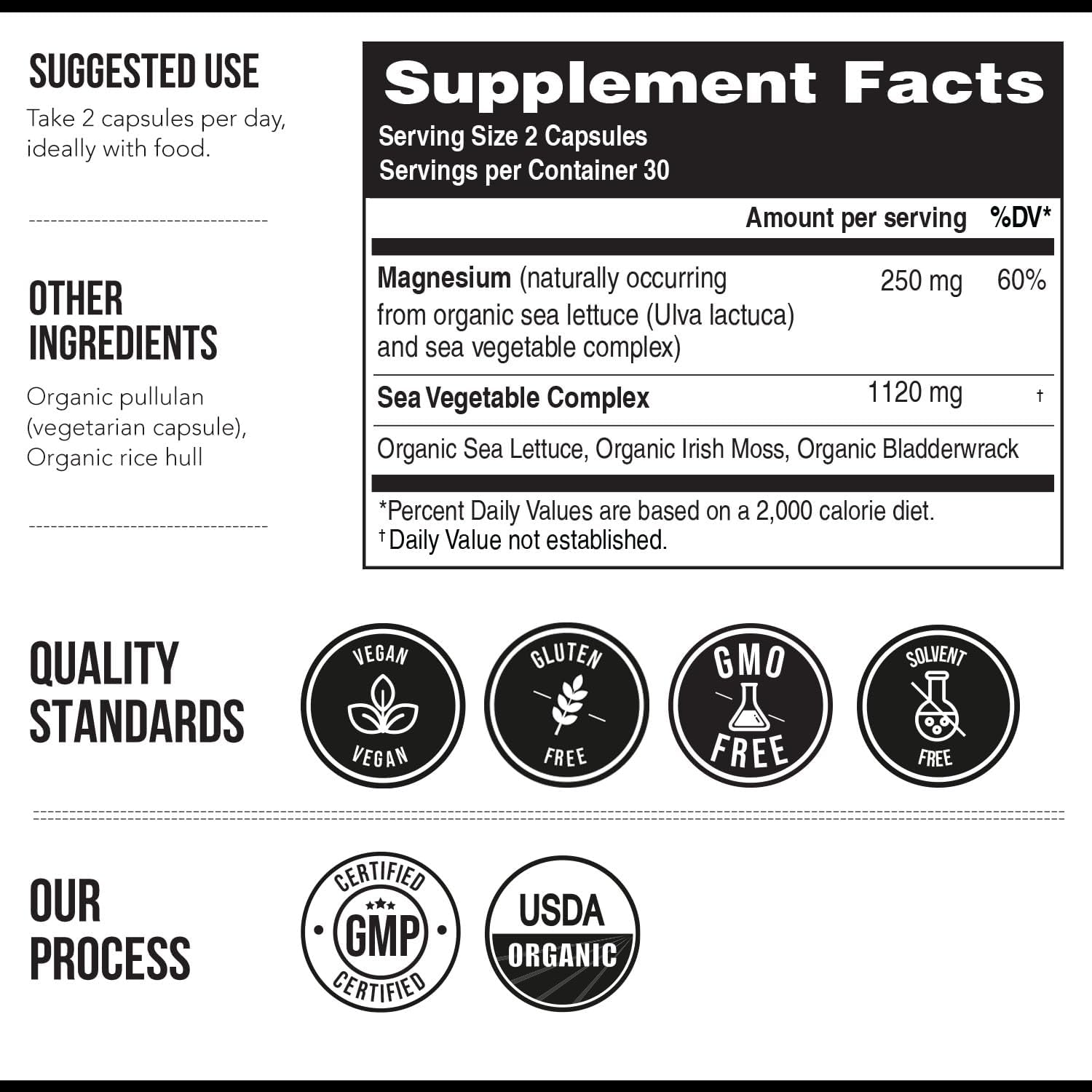 Organic Whole Food Magnesium Supplement - Plant-Based, Organic Sea Vegetable Complex - 250 mg Per Serving | Water Extracted | Gentle on Stomach | Supports Energy, Sleep, Muscle, Heart - 60 Capsules - Image 7