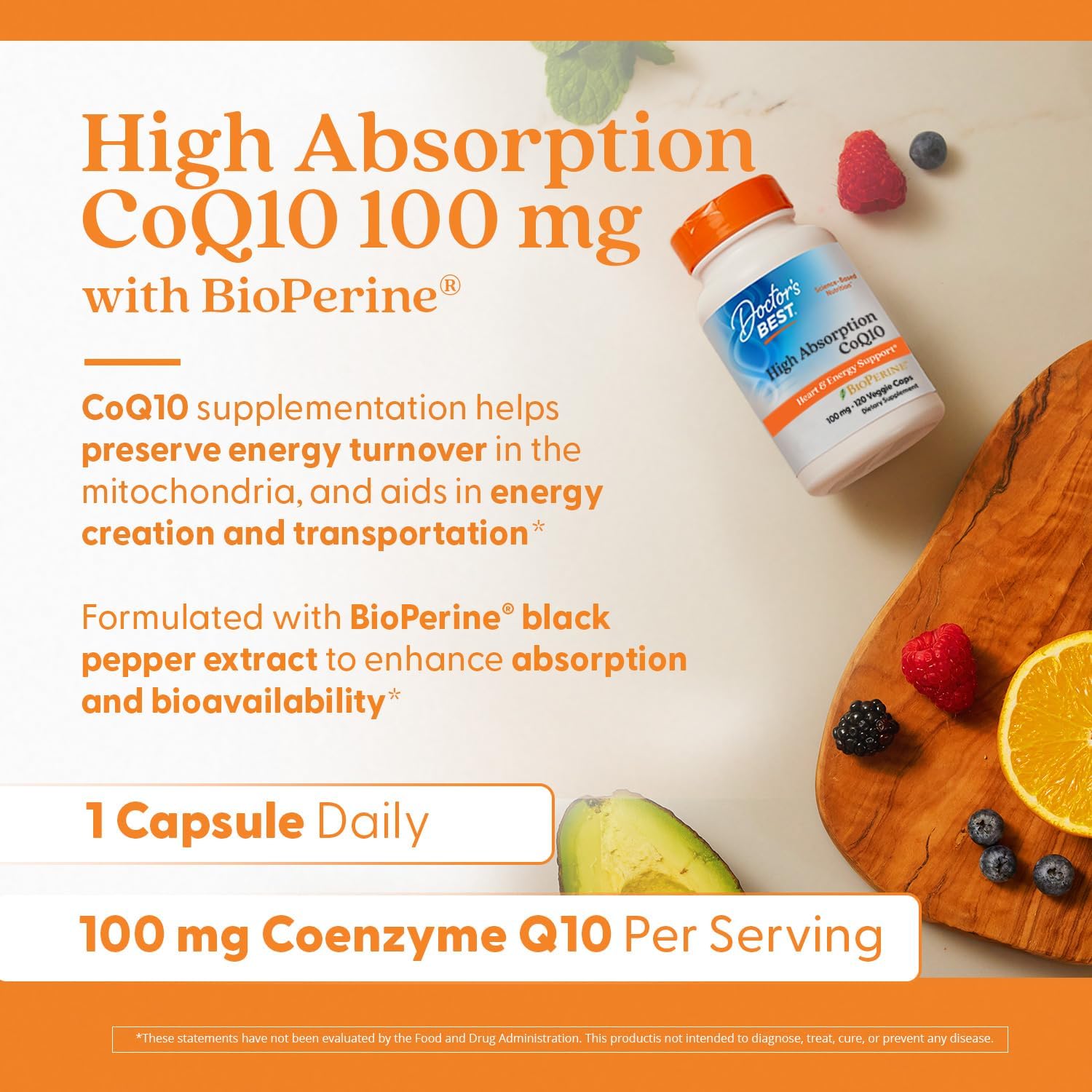 Doctor's Best High Absorption CoQ10 with BioPerine Supplement - Coenzyme Q10 Caps for Heart Health & Antioxidant Support, CoQ10 100mg for Women & Men, Non GMO, Naturally Fermented - 120 Veg Capsules - Image 4