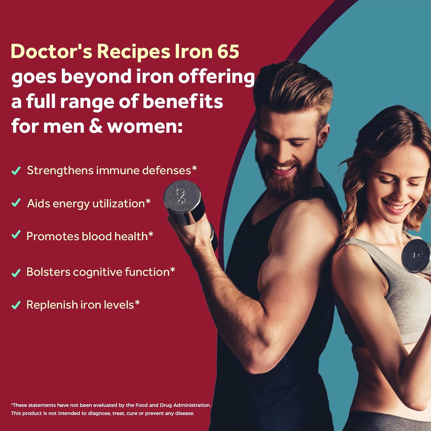 Doctor's Recipes Iron Supplement 65 mg with Vitamin C - Maximized Absorption & Stomach Friendly Iron Pills for Red Blood Cells Formation, Heart, Brain & Immunity Health - Vegan Non-GMO 60 Iron Tablets - Image 3