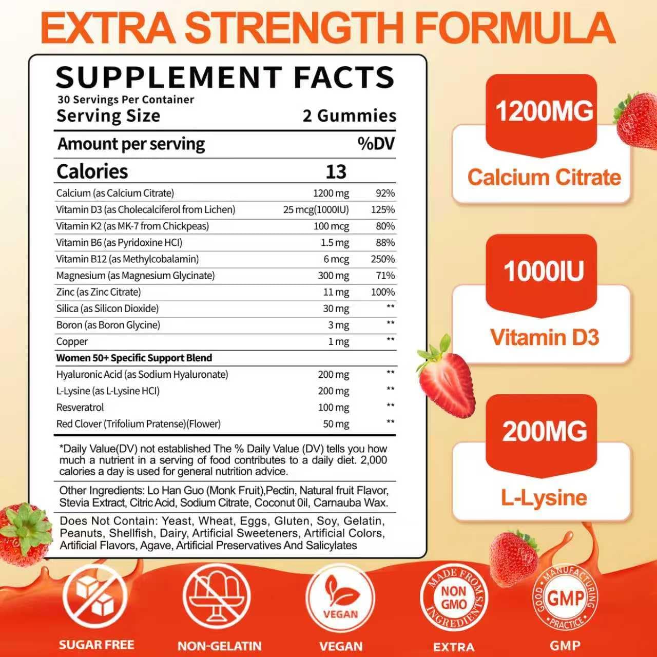 50+ Women’s Calcium Citrate Gummies: 1200mg Chewable Calcium Gummy Supplements Plus Magnesium Zinc Vitamin D3 K2 B12 B6 - Energy Immune Overall Health Support Vegan Sugar Free(120Count) - Image 2