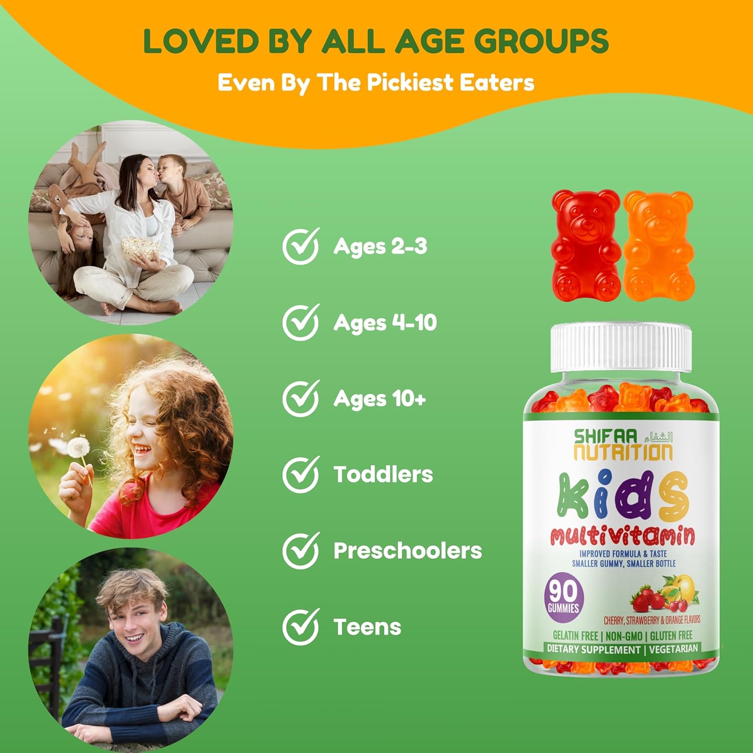 SHIFAA NUTRITION Halal Kids Multivitamin Gummies, 45-90 Days Supply, with All Essential Kids Vitamins. Toddler Vitamins with Vitamin C, D, Zinc, A, E, B6, B12, Biotin | Halal Gummies for Kids - Image 8