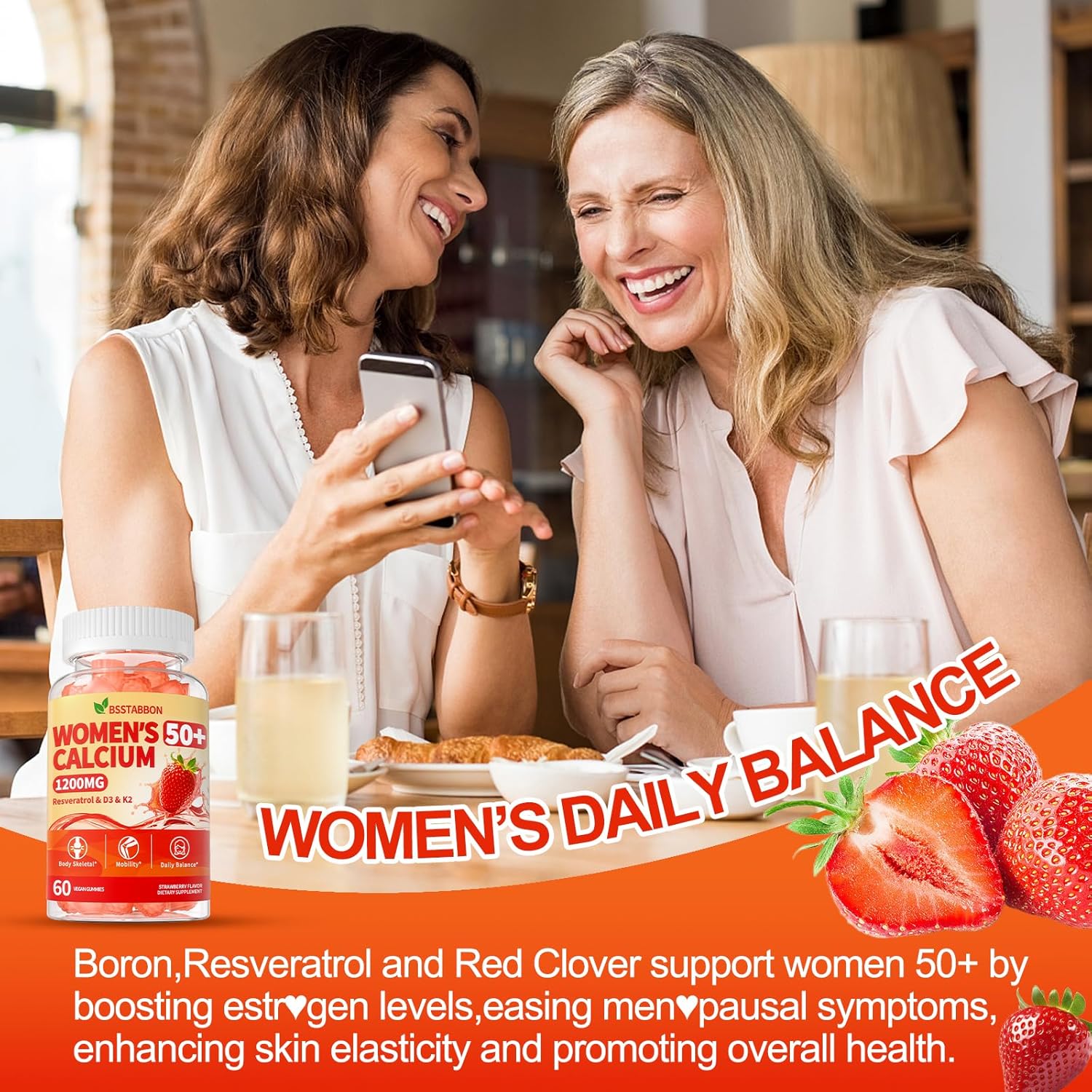 50+ Women’s Calcium Citrate Gummies: 1200mg Chewable Calcium Gummy Supplements Plus Magnesium Zinc Vitamin D3 K2 B12 B6 - Energy Immune Overall Health Support Vegan Sugar Free(120Count) - Image 5