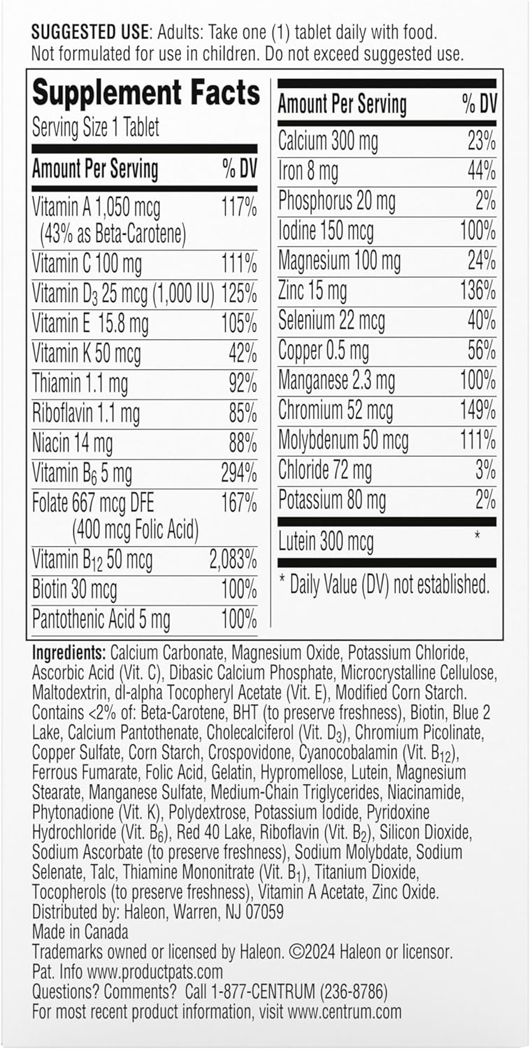 Centrum Silver Women's Multivitamin for Women 50 Plus, Multivitamin/Multimineral Supplement with Vitamin D3, B Vitamins, Non-GMO Ingredients, Supports Memory and Cognition in Older Adults - 100 Ct - Image 12