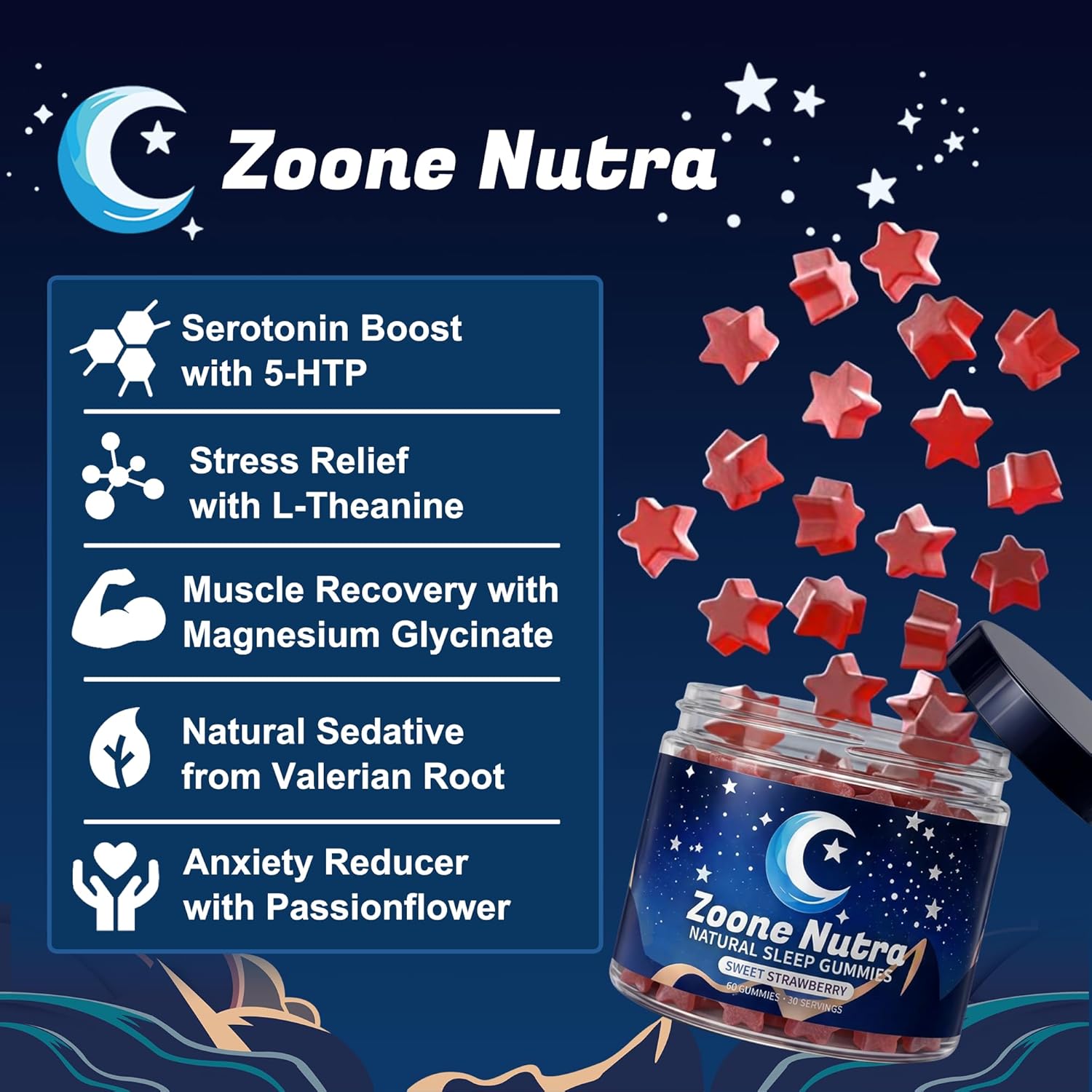 Sleep Gummies for Adults – Melatonin Free Gummies with 5-HTP, L-Theanine, Magnesium & Valerian Root – Vegan, Halal, Sugar & Gluten Free – Sweet Strawberry 60 Count - Image 6