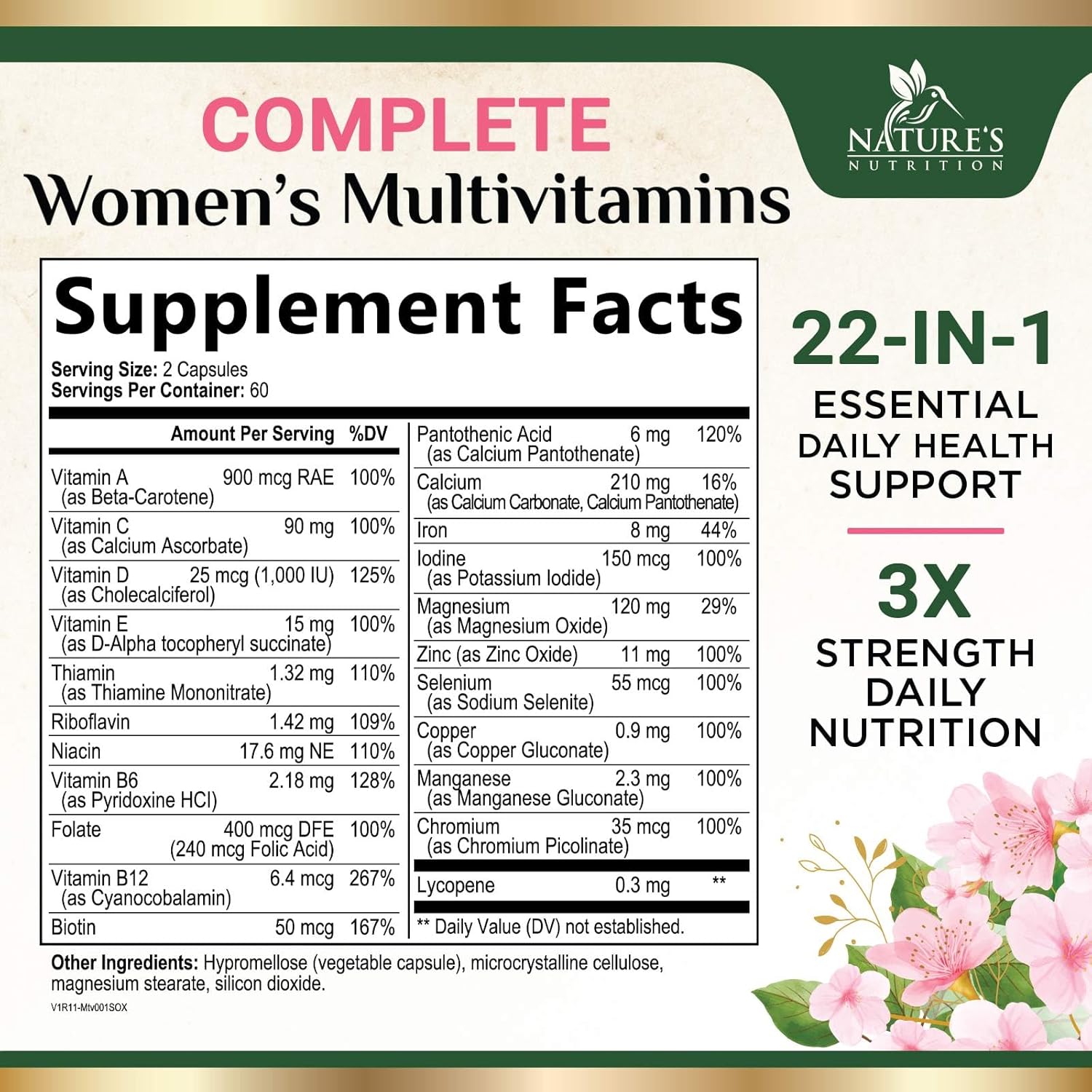 Multivitamin for Women - Complete Multi Vitamin with Vitamins A, C, D, E, B6, B12, Zinc, Calcium & Magnesium, Womens Daily Multimineral Supplement for Hair Skin and Nails Health Support - 120 Capsules - Image 2