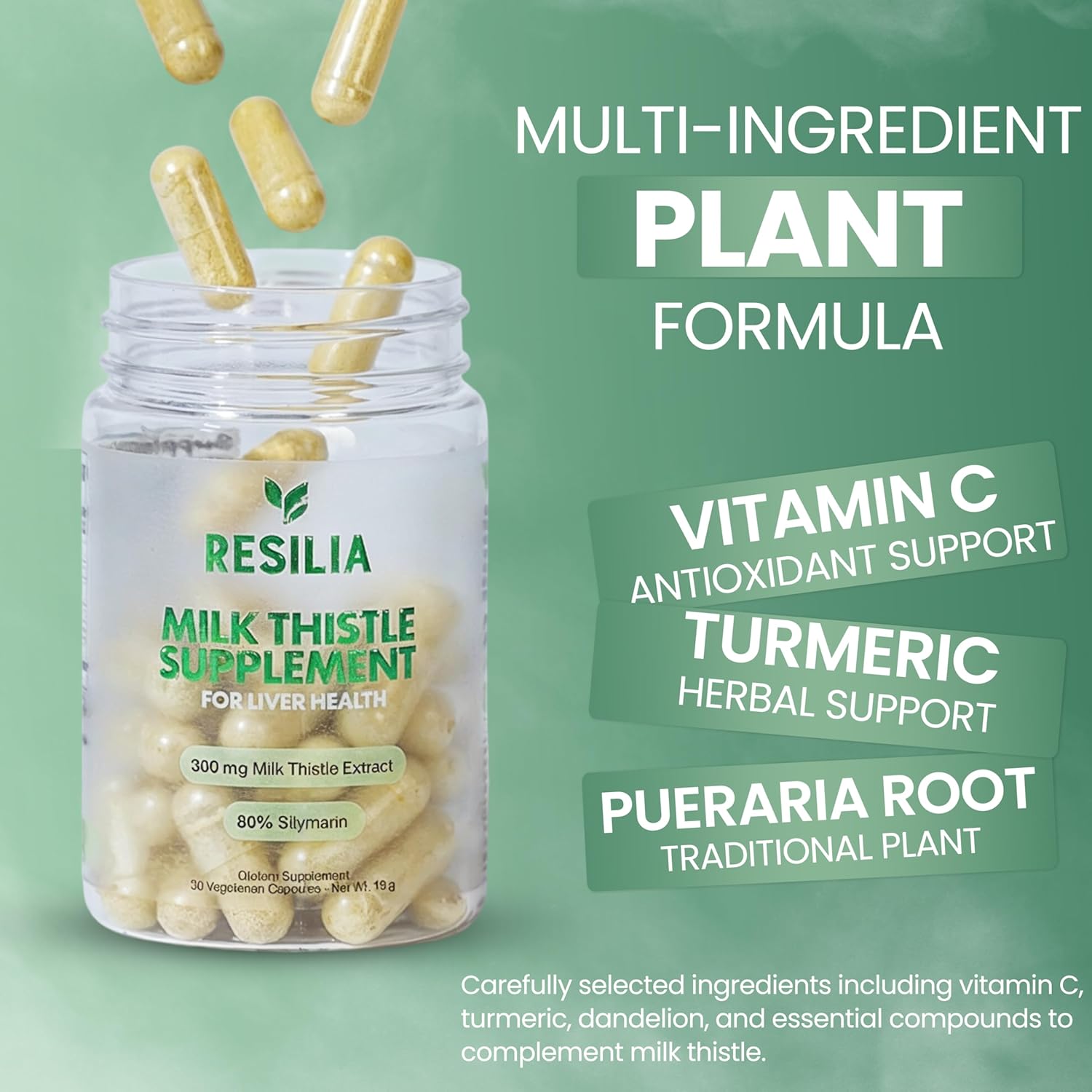 Resilia Milk Thistle Silymarin – 300 mg Supplement with Vitamin C, Inositol, Pueraria Root & Turmeric Extract, High-Absorption Antioxidant-Focused Plant Formula, 30 Vegetarian Capsules - Image 5