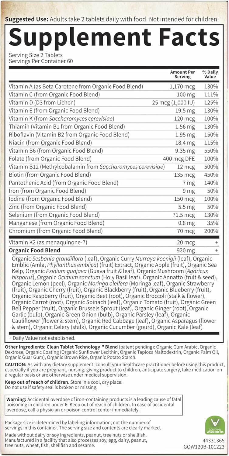 Garden of Life Organics Women's Multivitamin with Vitamin C, D3, Folate, B12, Biotin & Iron – Women's Multivitamin for Energy, Heart Health & Radiant Skin, USDA Organic, Non-GMO, Vegan, 120 Tablets - Image 8